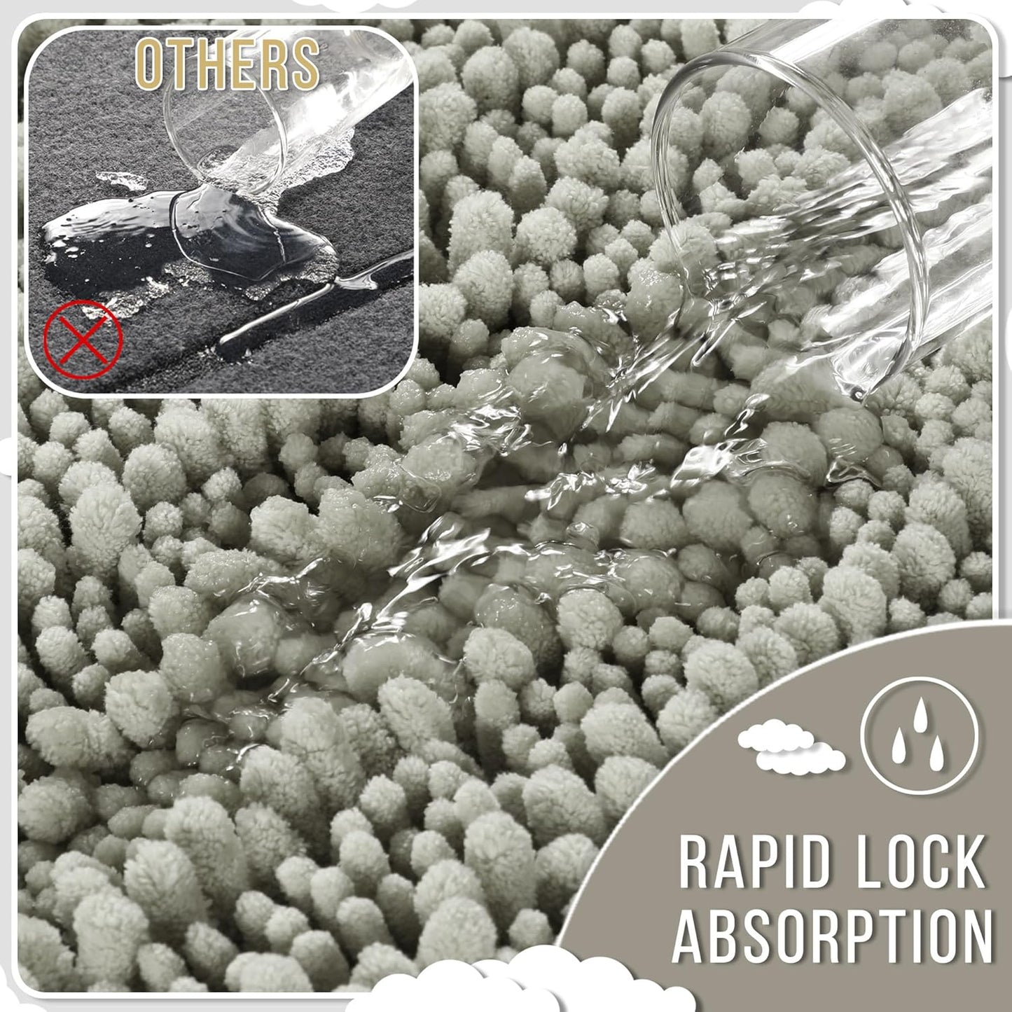 Yimobra Long Bathroom Rugs Non Slip Washable 44x24 Inch - Ultra Soft Absorbent Chenille Bath Mat, Quick Dry Shaggy Floor Carpet for Tub Shower, Sand Home Decor Accessories