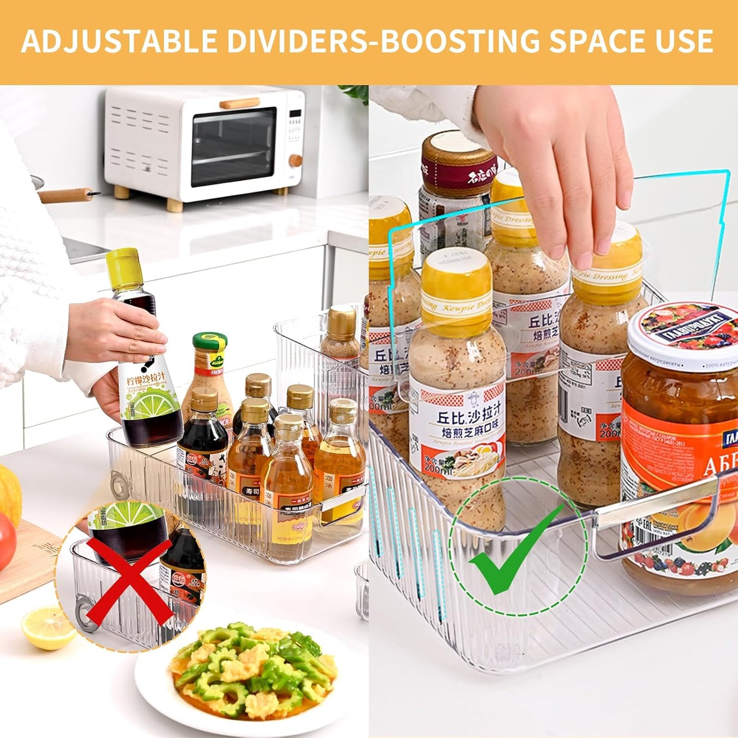 Refrigerator Organizers and Storage Roll Out Storage Bins Fridge Organizer with Wheels BPA-Free Clear Plastic Storage Bins Pantry Organizers and Storage 2 Pack