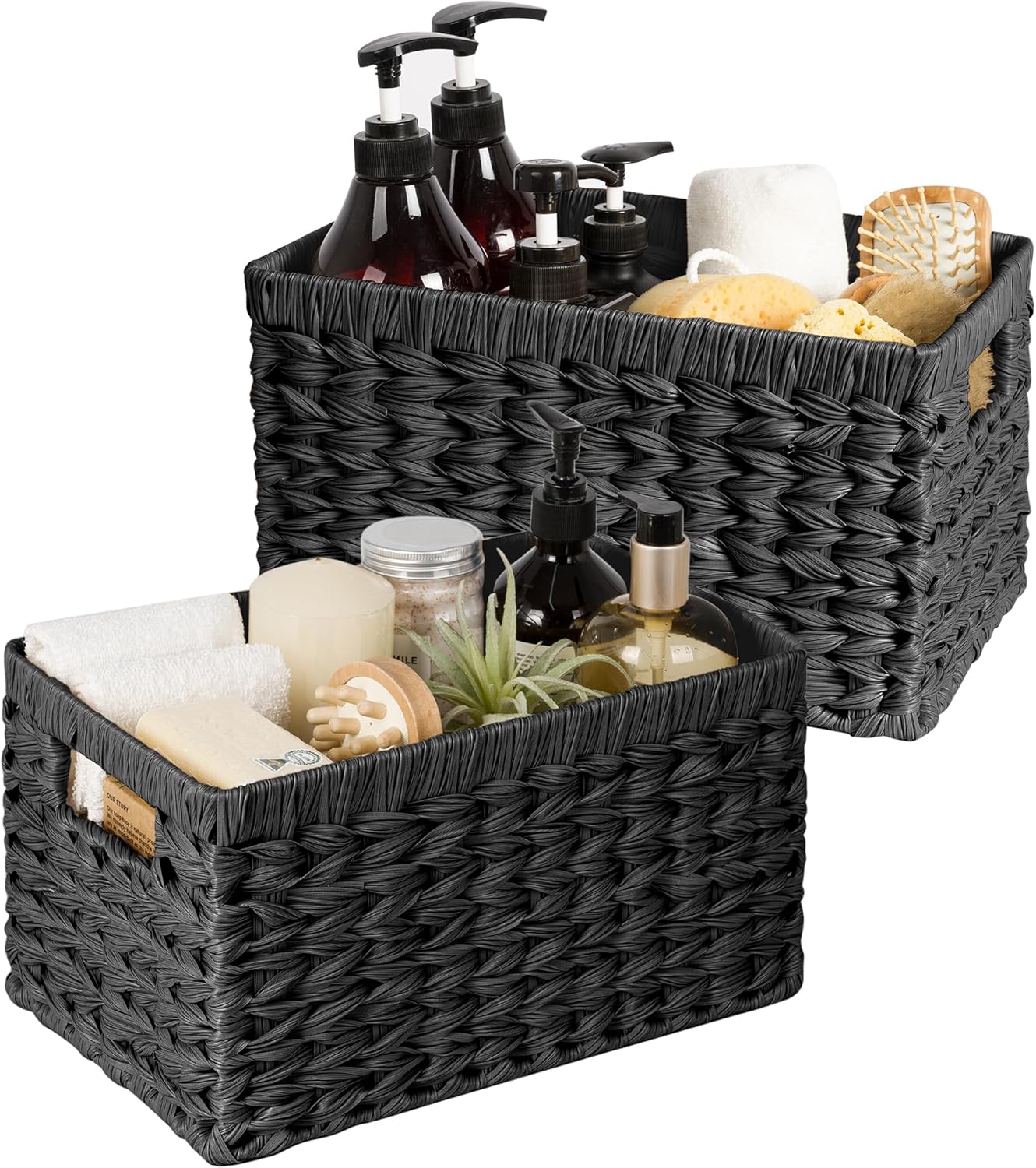GRANNY SAYS Wicker Basket, Decorative Woven Baskets for Storage, Waterproof Storage Basket Organizer, Wicker Storage Basket for Organizing, 2-Pack, Black
