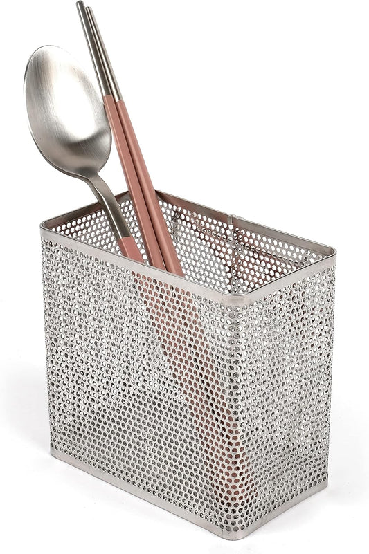 LENITH Kitchen Utensil Chopsticks Perforated Holder with Hooks - 304 Stainless Steel Storage for Organizer Dishwasher Safe (Small Rectangle)