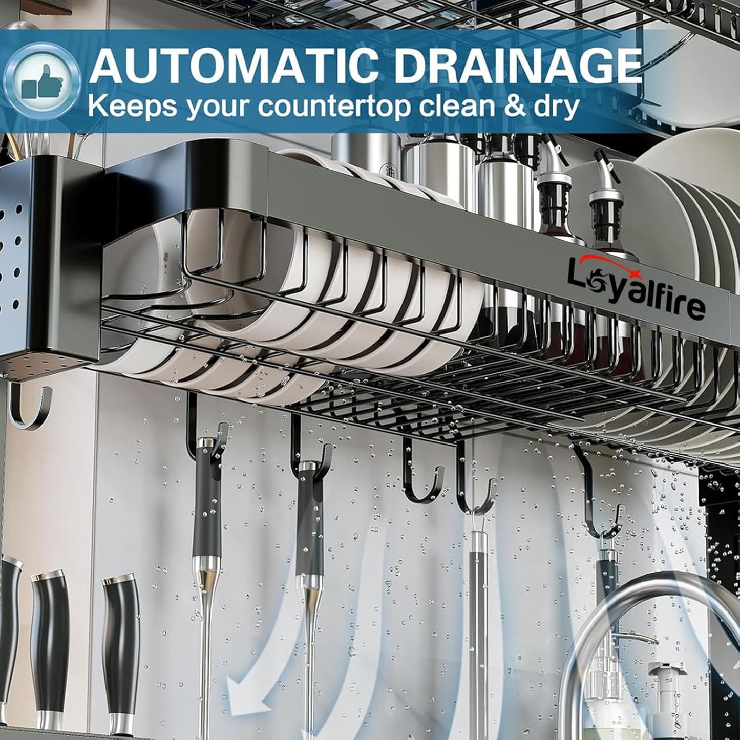 Over Sink Dish Drying Rack, 3 Tier Adjustable Length (20.87'' to 37.6'') Full Stainless Steel Large Storage Kitchen Dish Rack, Expandable Drainer Shelf Rack with Multifunctional Organizers