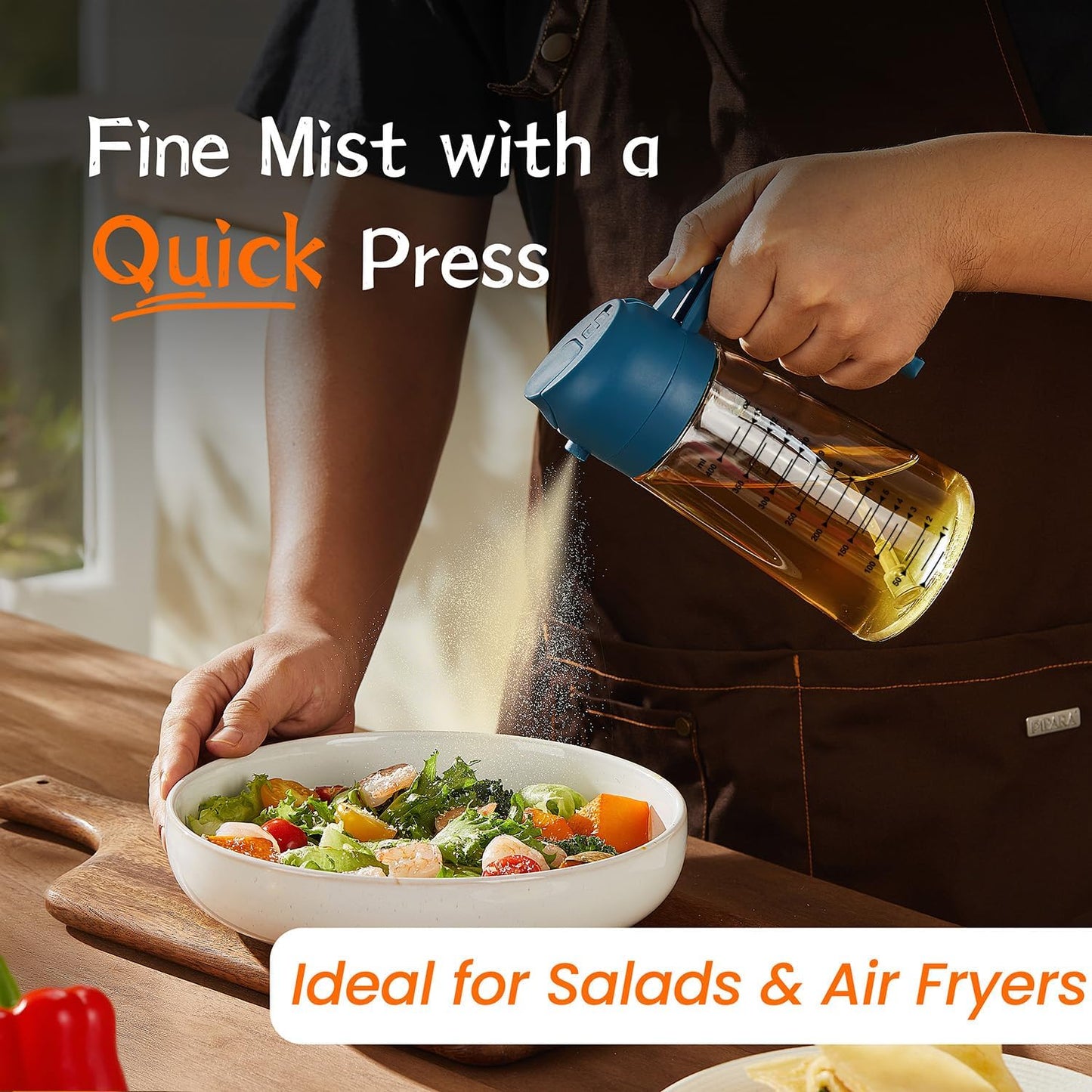 TrendPlain 16oz/470ml Glass Olive Oil Sprayer for Cooking - 2 in 1 Olive Oil Dispenser for Kitchen Gadgets, Air Fryer, Salad, and BBQ - Navy