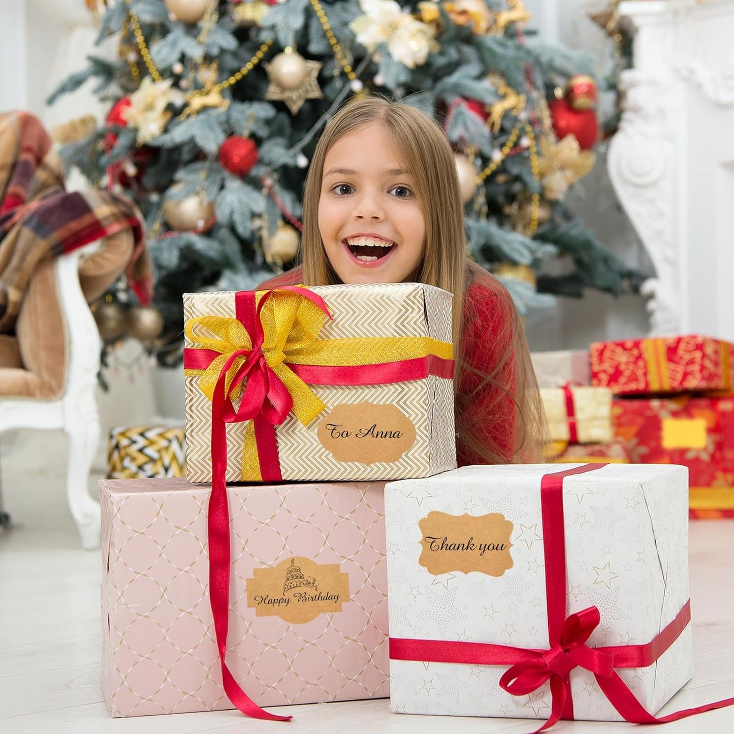 Dark Kraft Labels Stickers, 250 PCS 3" x 2" Fancy Shape Stickers Labels for Storage Box or Food Jars Holiday Present Stickers Christmas Gift Tags