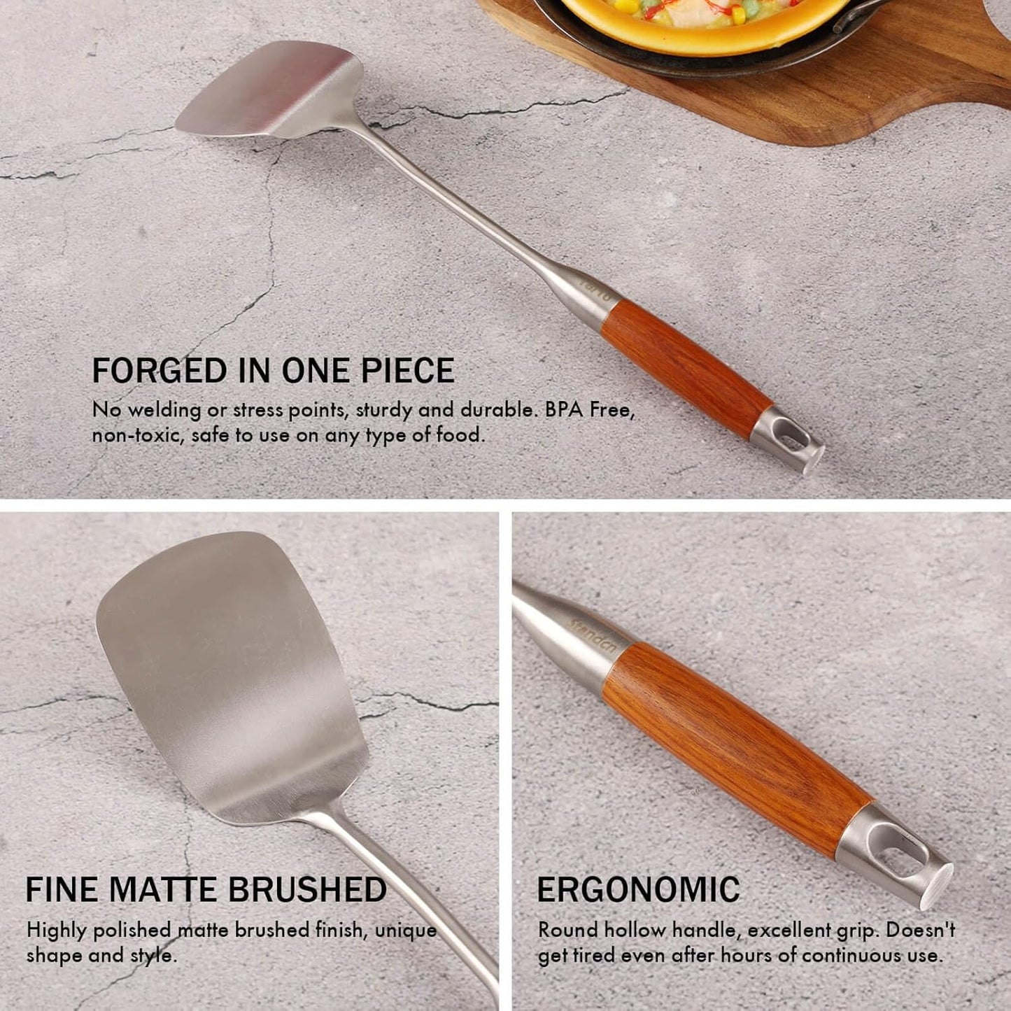 18/10 Stainless Steel Spatulas Set - 15” Long Spatulas for Kitchen, Metal Cooking Utensils - 1 Slotted Spatula + 1 Solid Turner (style B - roosewood handle)