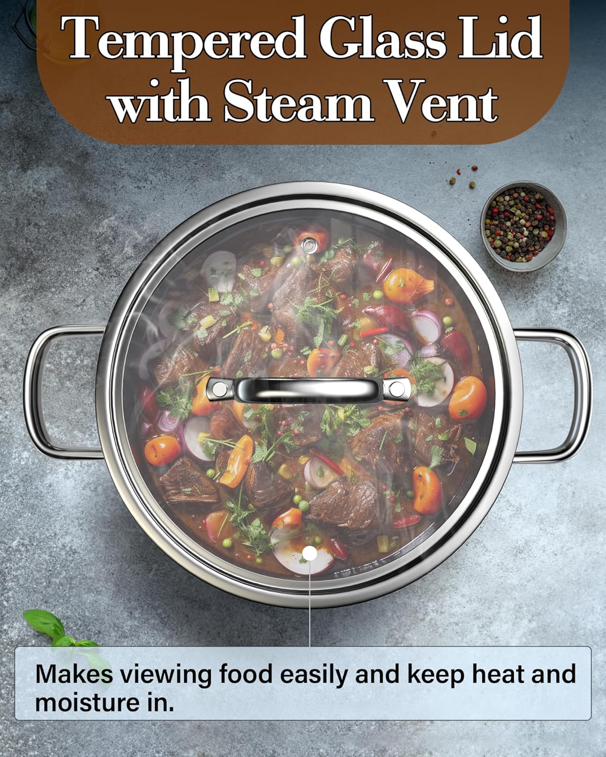 Cook N Home Stainless Steel Stockpot with Lid 7 Quart, Tri-Ply Clad Dutch Oven Soup Pot, Induction Cooking Pot, Silver