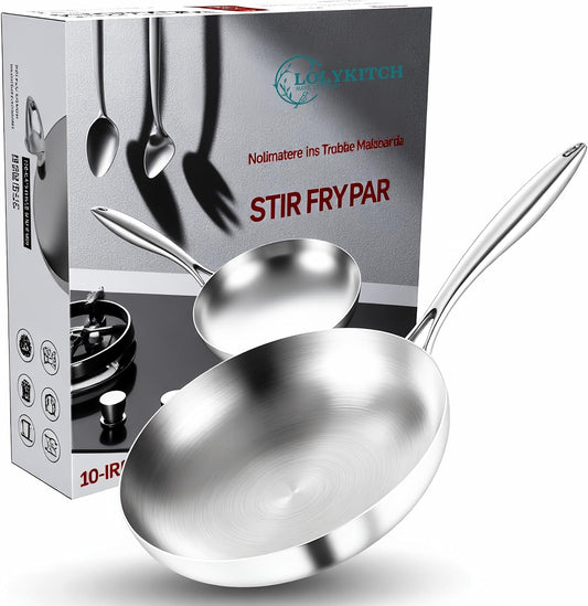 LOLYKITCH 10 Inch Tri-Ply Stainless Steel Frying Pan,Skillet,Chef's Induction Pan,Dishwasher and Oven Safe.