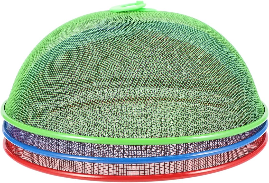 3Pcs Metal Mesh Screen Food Cover Tent Umbrella 11 inch Outdoor Picnic Food Covers Mesh Round Food Tent, Reusable Food Cover Net Keep Out, 28cm (Green Blue Red)