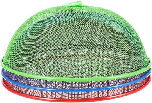 3Pcs Metal Mesh Screen Food Cover Tent Umbrella 11 inch Outdoor Picnic Food Covers Mesh Round Food Tent, Reusable Food Cover Net Keep Out, 28cm (Green Blue Red)