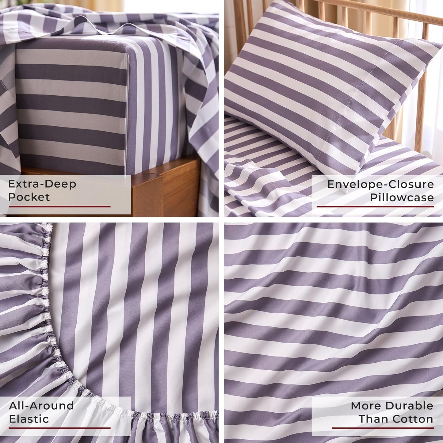 Mellanni Twin XL Sheets Set - 3 PC Iconic Collection Bedding - Hotel Luxury, Soft, Cooling Bed Sheets - Wrinkle, Fade, Stain Resistant (Twin Extra Long, Oxford Stripe Hazy Lilac)