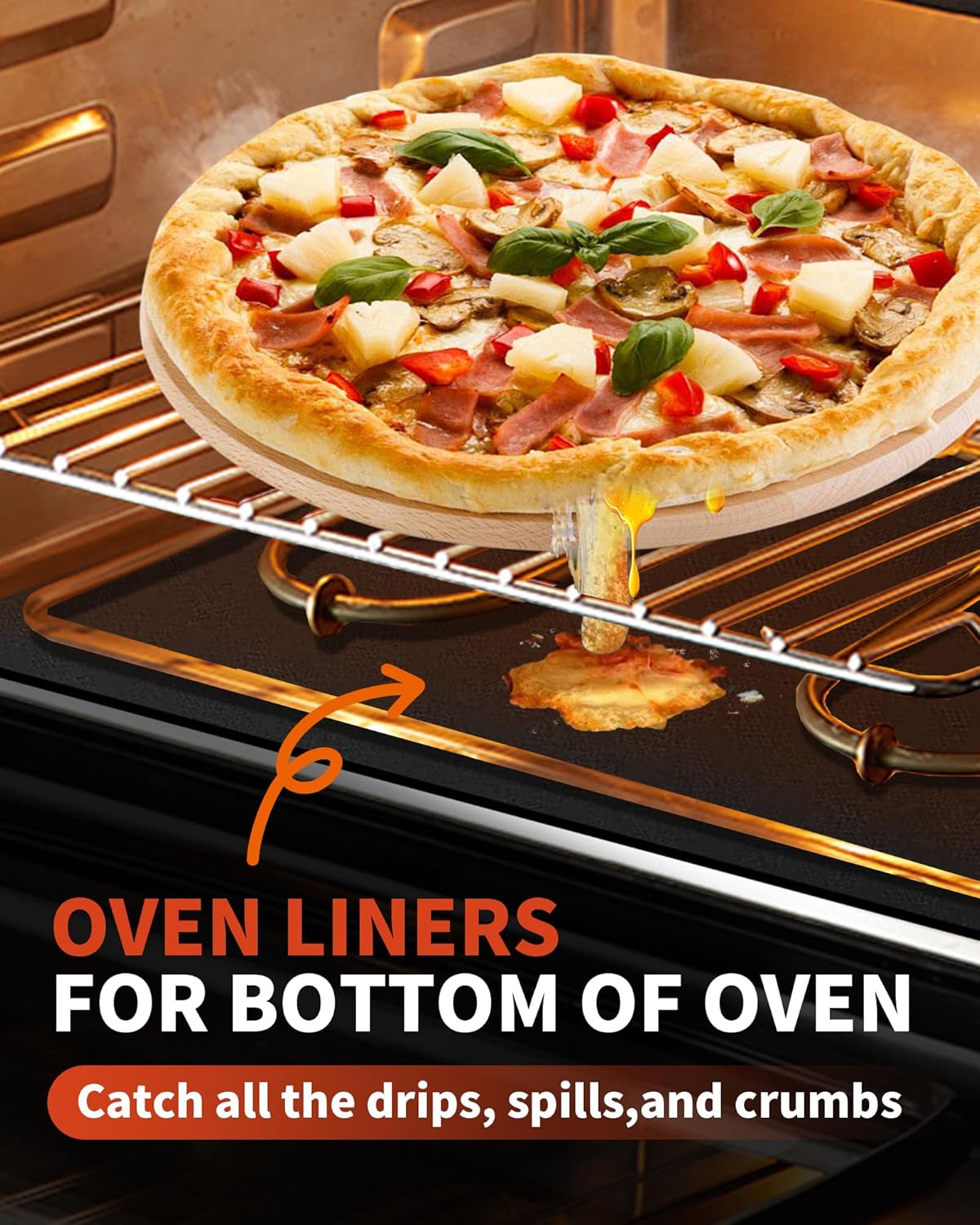 3 Pack Oven Liners for Bottom of Oven, 17x25" Large Heavy Duty Non-Stick Reusable Oven Mat for Electric, Gas, Toaster & Convection Ovens - BPA & PFOA Free, Dishwasher Safe, Kitchen Essentials, Black