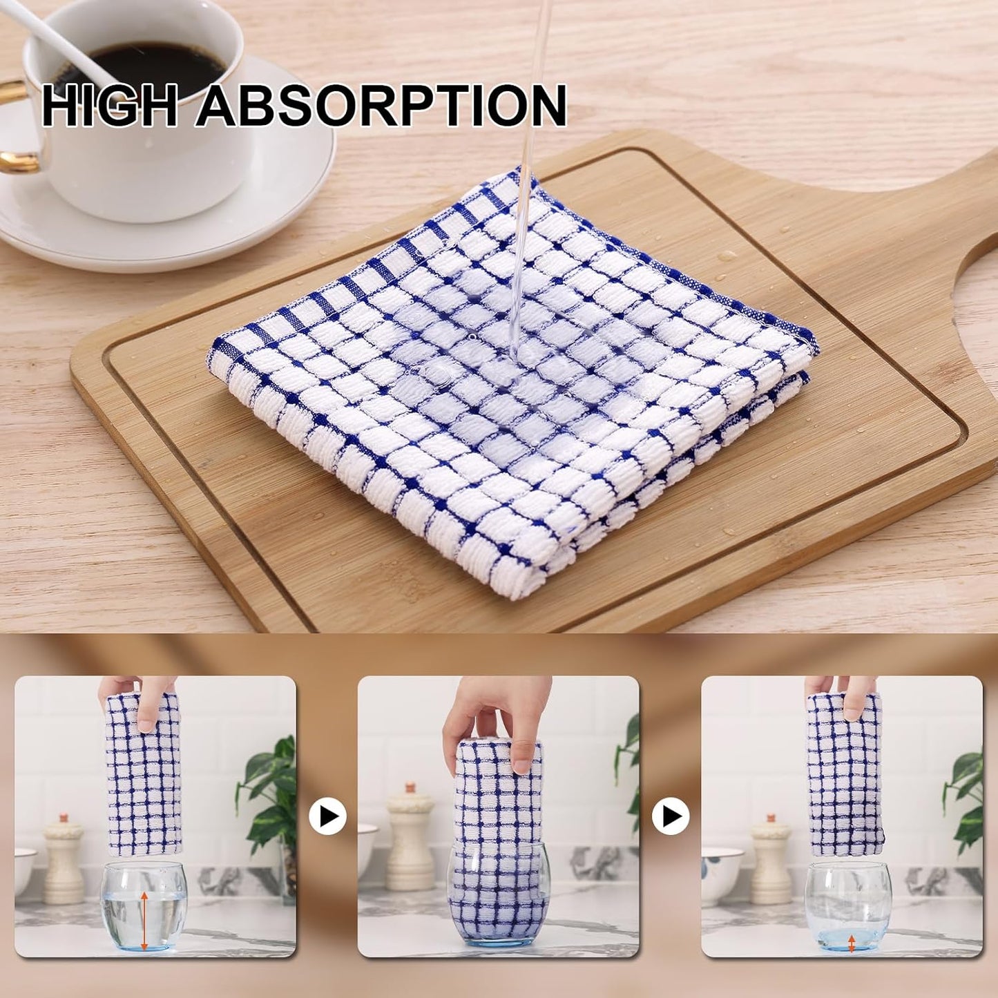 Kitinjoy Cotton 6 Pack Terry Kitchen Towels, 16 x 25 Inches Super Soft and Absorbent Dish Towels, Quick Drying Hand Towels for Kitchen Drying, Blue