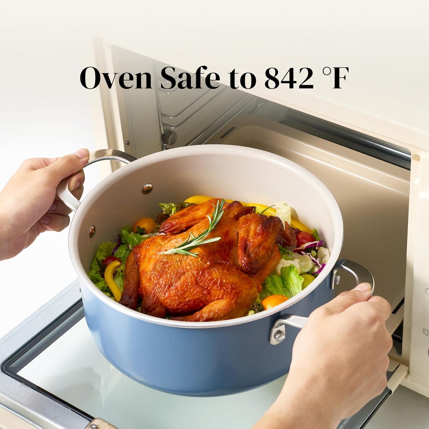 Redchef Ceramic Nonstick Cookware Set,14pcs Pots and Pans Set Non Stick,Induction Cookware with Stainless Steel Handle,Non Toxic Kitchen Cooking Set,Dishwasher & Oven Safe,PFAS PFOA & PTFE Free（Blue）