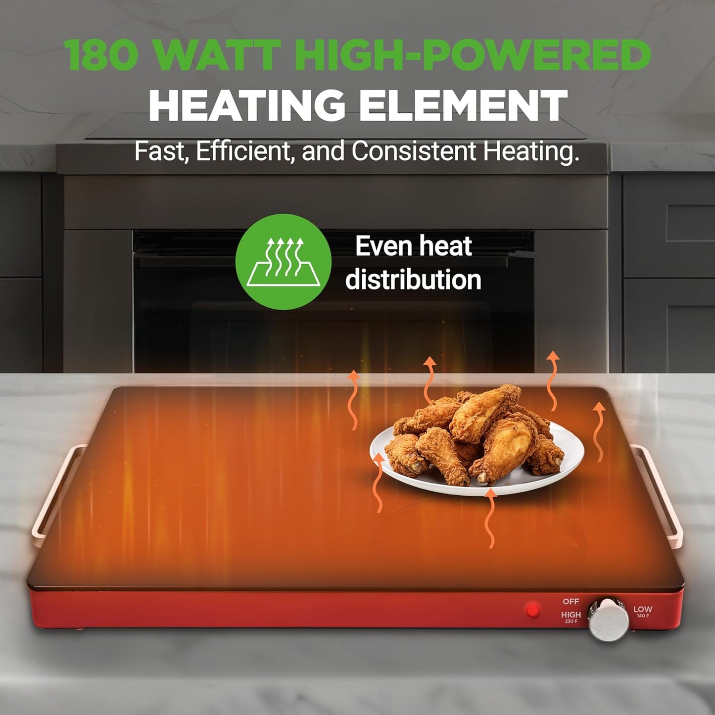 NutriChef Electric Warming Tray | Glass Surface Hot Serving Tray | Adjustable Temperature 140°F to 230°F | Energy Efficient & Space Saving | Perfect for Buffets,Parties & More | 21.2 x 16.5 IN | Red