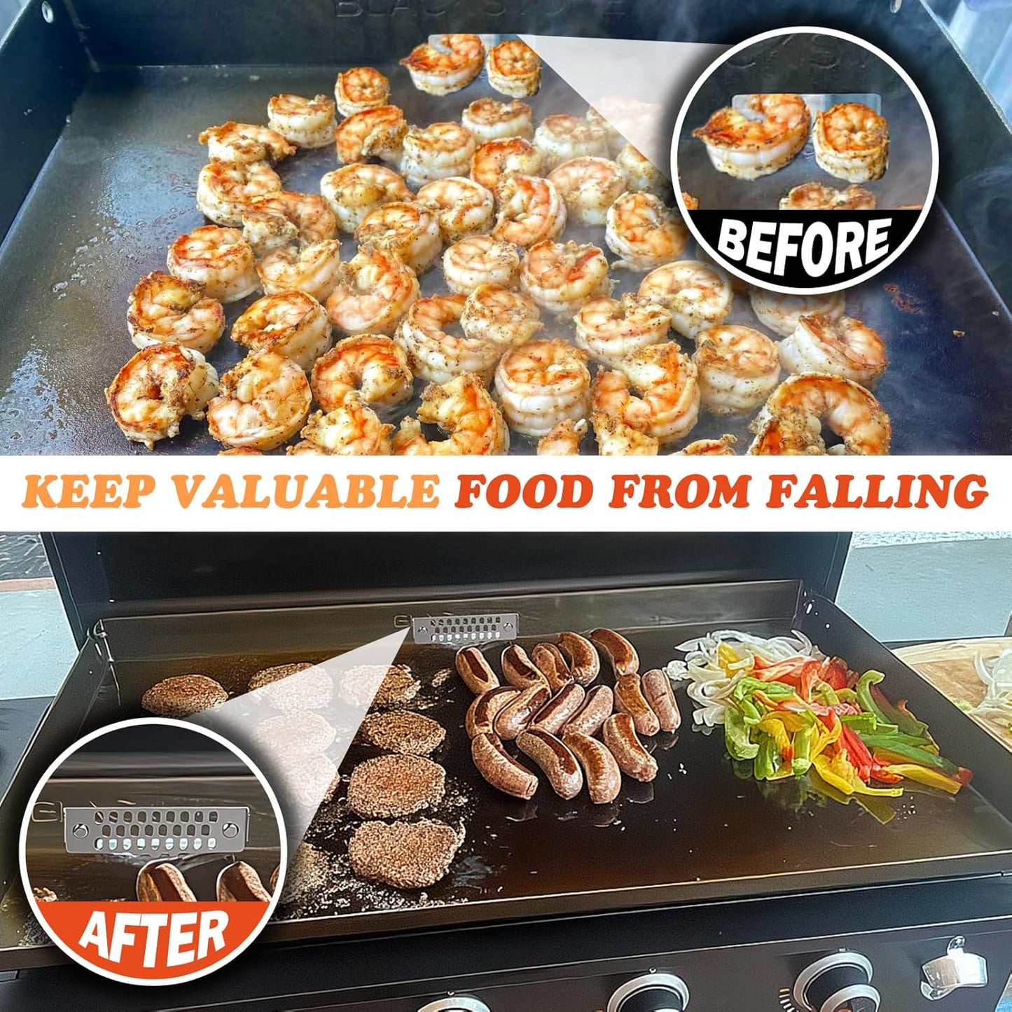 Griddle Accessories of Blackstone Grease Gate Blocker,Grease Gate for Blackstone Griddle,Block Food from Falling into Rear Grease Trap,Movable&Magnetic,Stainless Steel&Heat-Resistant,Rust-Proof(2PCS）