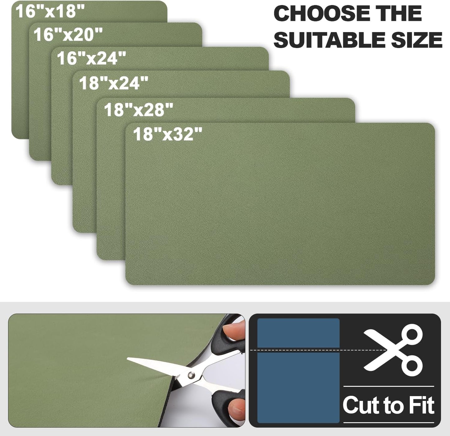 Dish Drying Mat for Kitchen Counter | Coffee Bar Mat for Countertops | Heat Resistant Drainer Mat with Non-slip Rubber Backed | Hide Stain Kitchen Absorbent Draining Mat | Green 18"x24"