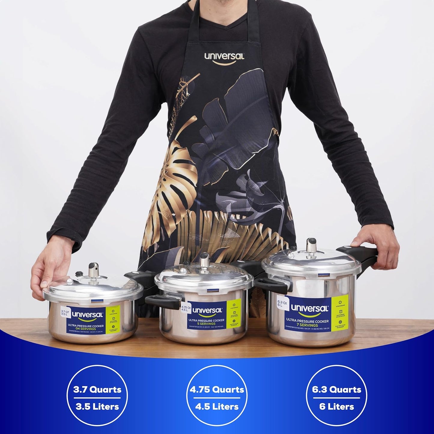 Universal (6.3 Quart / 6 Liter) Anti-Rust Ultra Pressure Cooker, Aluminum Pressure Cooker for 7 Servings, Even Heat Distribution, Diameter 9.4 inches, Height 9.6 inches