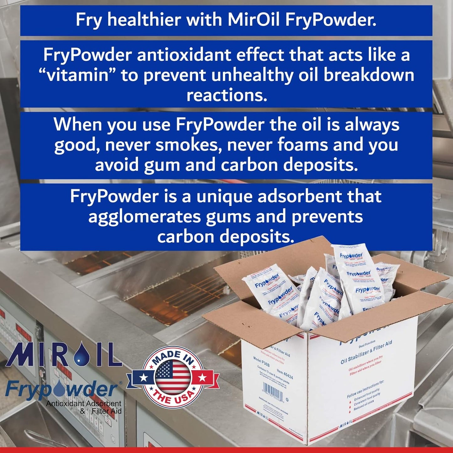 MirOil L103 Fry Powder Oil Stabilizer and Filter Aid, Case of 3 Gallons of Fry Powder, Remove Fryer Oil Contaminant, Save Grease & Remove Carbon Deposits, Reduce Usage, Deep Fryer Cooking Grease Saver