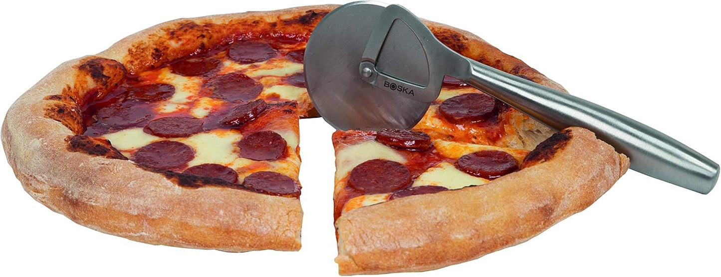 Boska Stainless Steel Pizza Cutter - Copenhagen Multifunctional Pizza Wheel Cutter - Handheld Food Slicer - Silver Non-Stick Adjustable Roller - Dishwasher Safe - For Kitchen Cooking