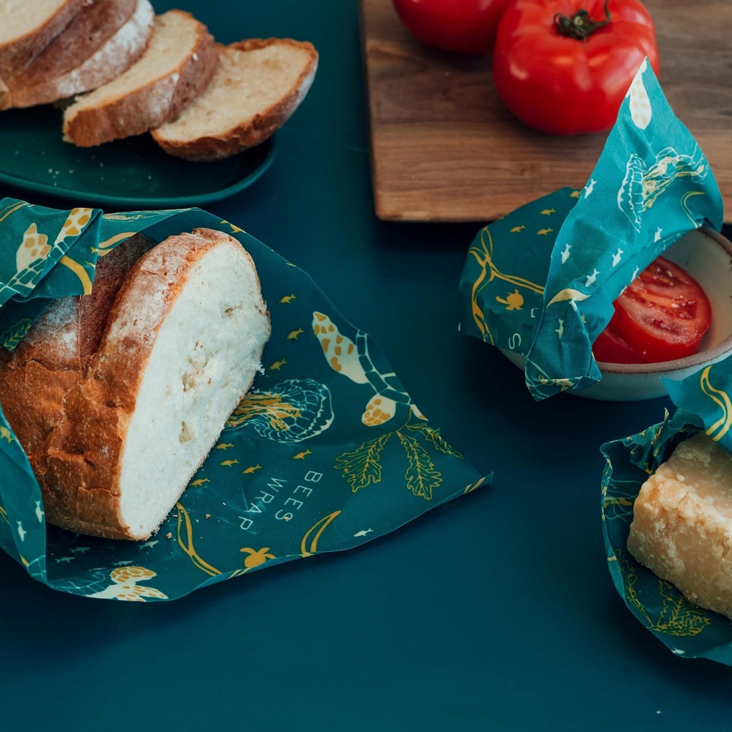 Bee's Wrap Beeswax Wraps for Food - Ocean Cut to Size 14x52" Wax Paper Roll - Made in USA Reusable Waxed Paper & Bowl Covers - Organic & Eco-Friendly Alternative to Aluminum Foil & Plastic Wrap