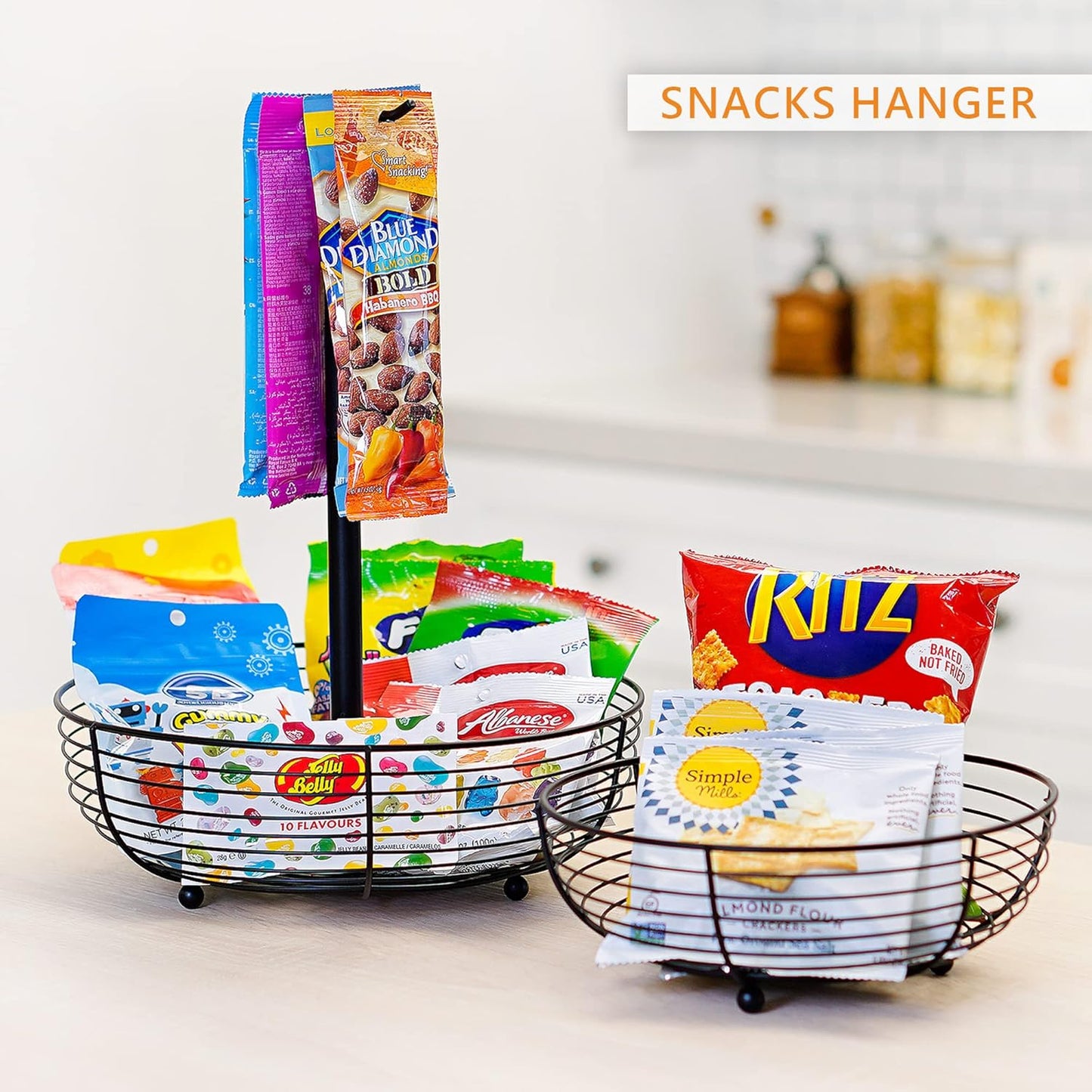 CAXXA 2 Tier Fruit Basket Bowl Kitchen Heavy Duty Wire Organizer, Black