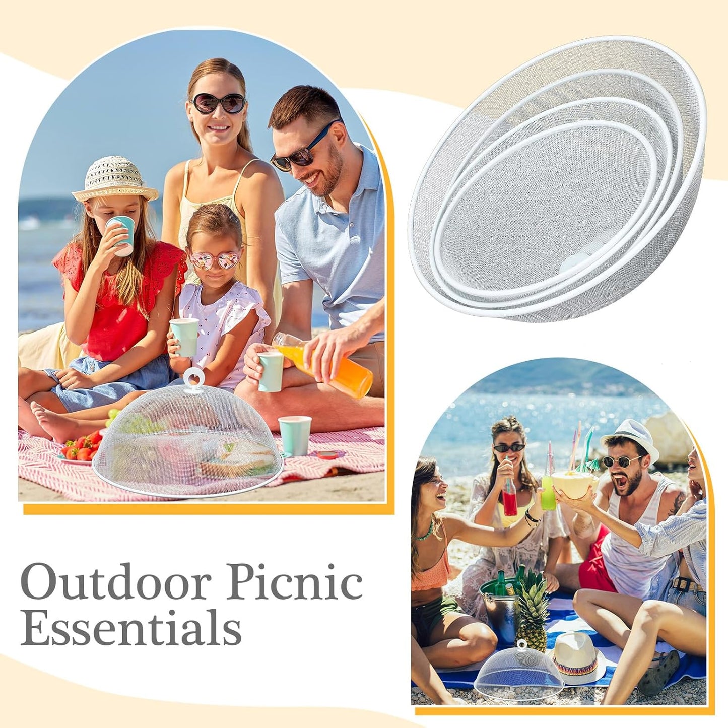 Baderke 4 Pcs Metal Mesh Food Cover 14'' 12'' 11'' 10'' Outdoor Picnic Food Net Covers for Outside Keep out Flies for Table Picnic Camping(White)