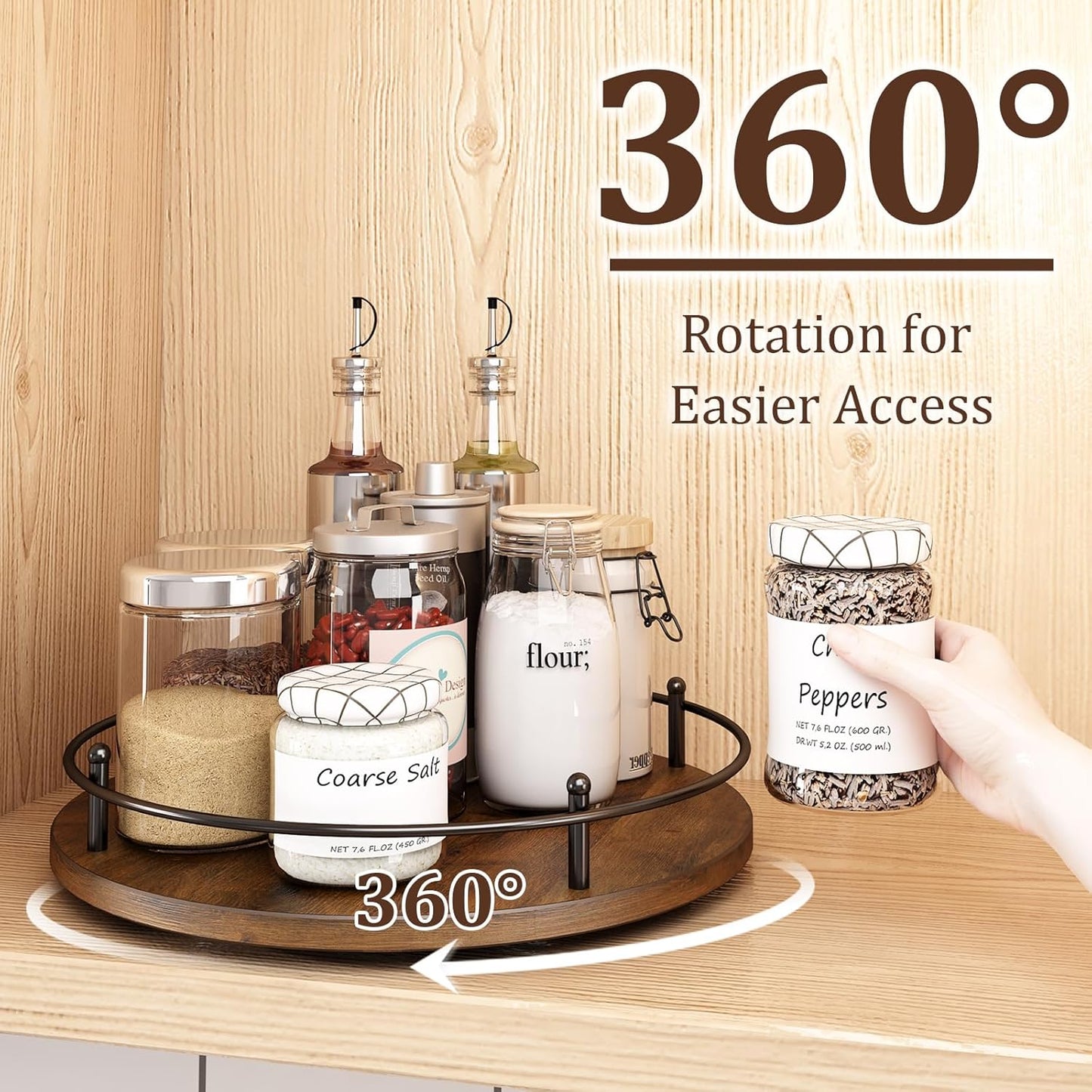 12" Lazy Susan Turntable Organizer,Round Wooden Lazy Susan Organization and Rotating Spice Rack for Dining Table,Pantry,Kitchen Countertop,Vanity,Cupboard and More.Vintage Wood(Round)