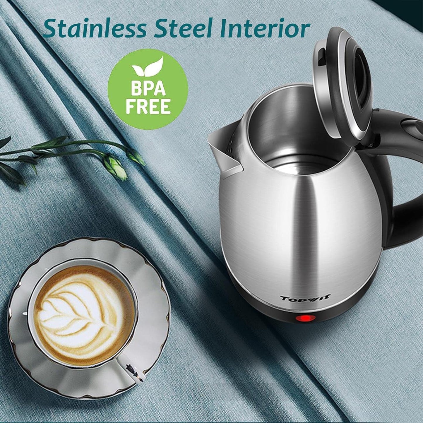 TOPWIT Electric Kettle, 2.0L Hot Water Kettle Electric, BPA-Free Stainless Steel Tea Kettle, Electric Kettles for Boiling Water with Fast Boil, Auto Shut-Off & Boil Dry Protection, Silver