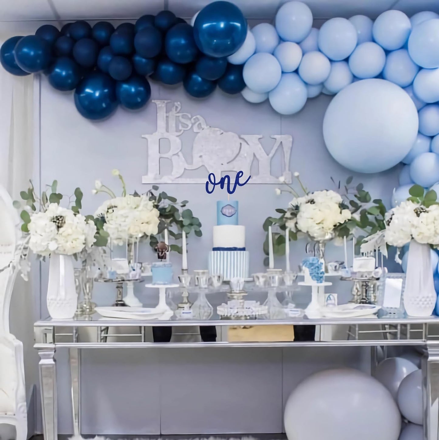 First Birthday Cake Topper - Blue Glitter One Cake Decorating Supplies for Girls and Boys, Perfect for Baby Shower/Gender Revealing Party/Baby Party Photo Booth Props