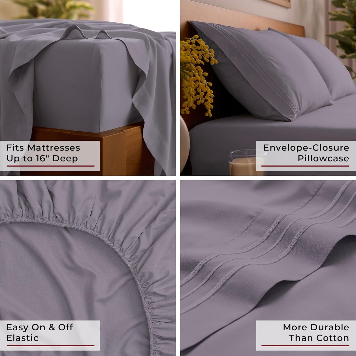 Mellanni Full Sheets Set - 4 PC Iconic Collection Bedding - Hotel Luxury, Extra Soft, Cooling Bed Sheets - Wrinkle, Fade, Stain Resistant (Full, Hazy Lilac)