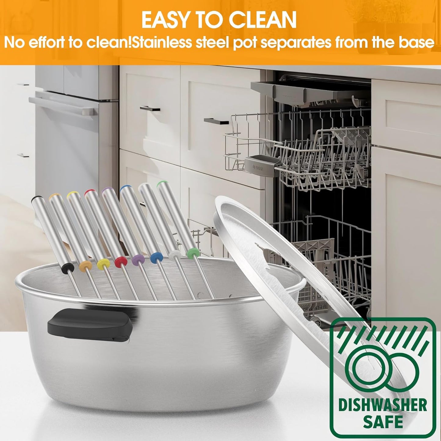 Electric Fondue Pot Set,2-Quart 1000-Watt Stainless Steel Fondue Maker with Temperature Control,8 Forks,Perfect for Chocolate, Cheese, Caramel