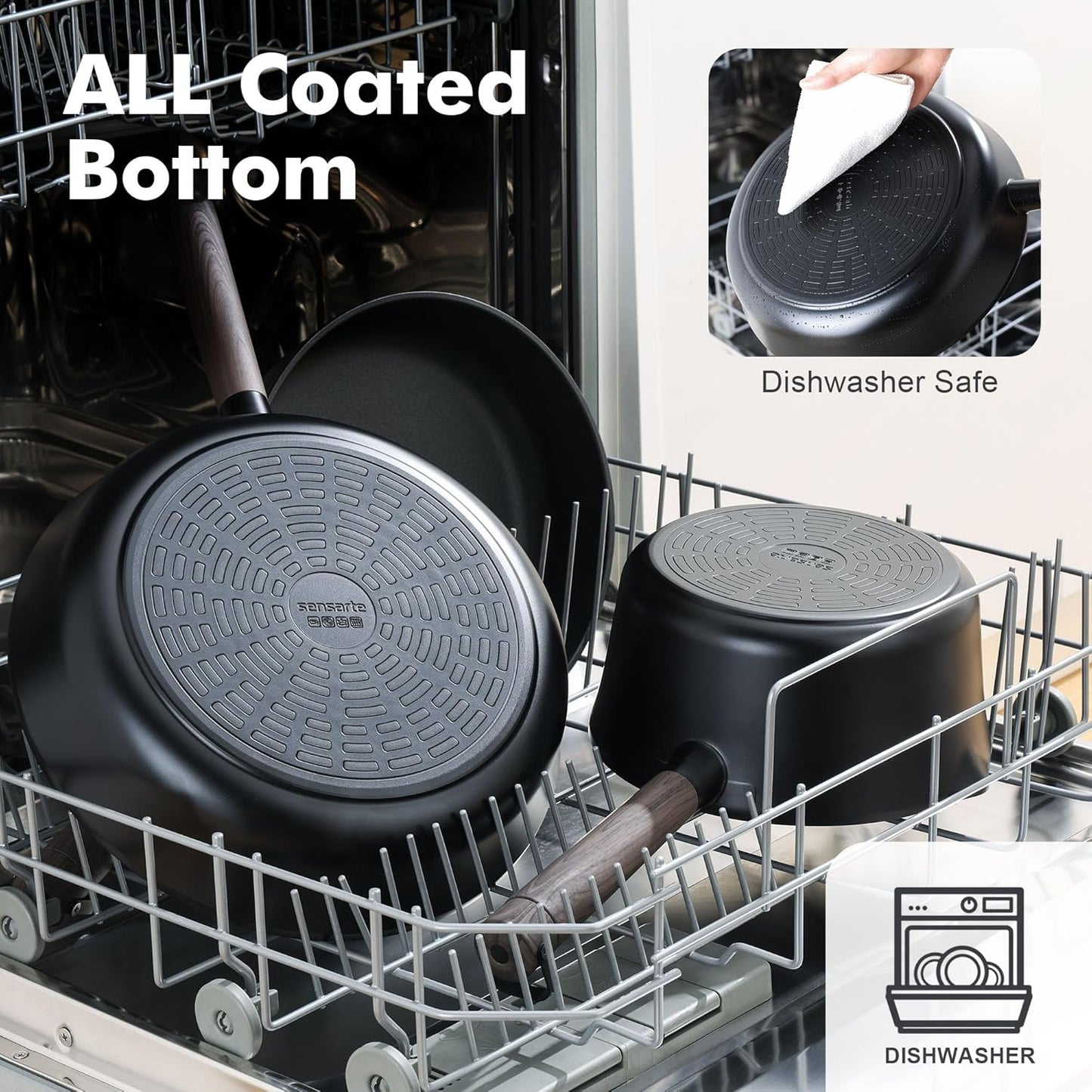 SENSARTE Pots and Pans Set Nonstick Cookware Set Kitchen Cooking Set Non-stick, Dishwasher & Oven Safe, Induction Compatible, Free of Intentionally Added PFOA/PFOS, 13pcs, Black