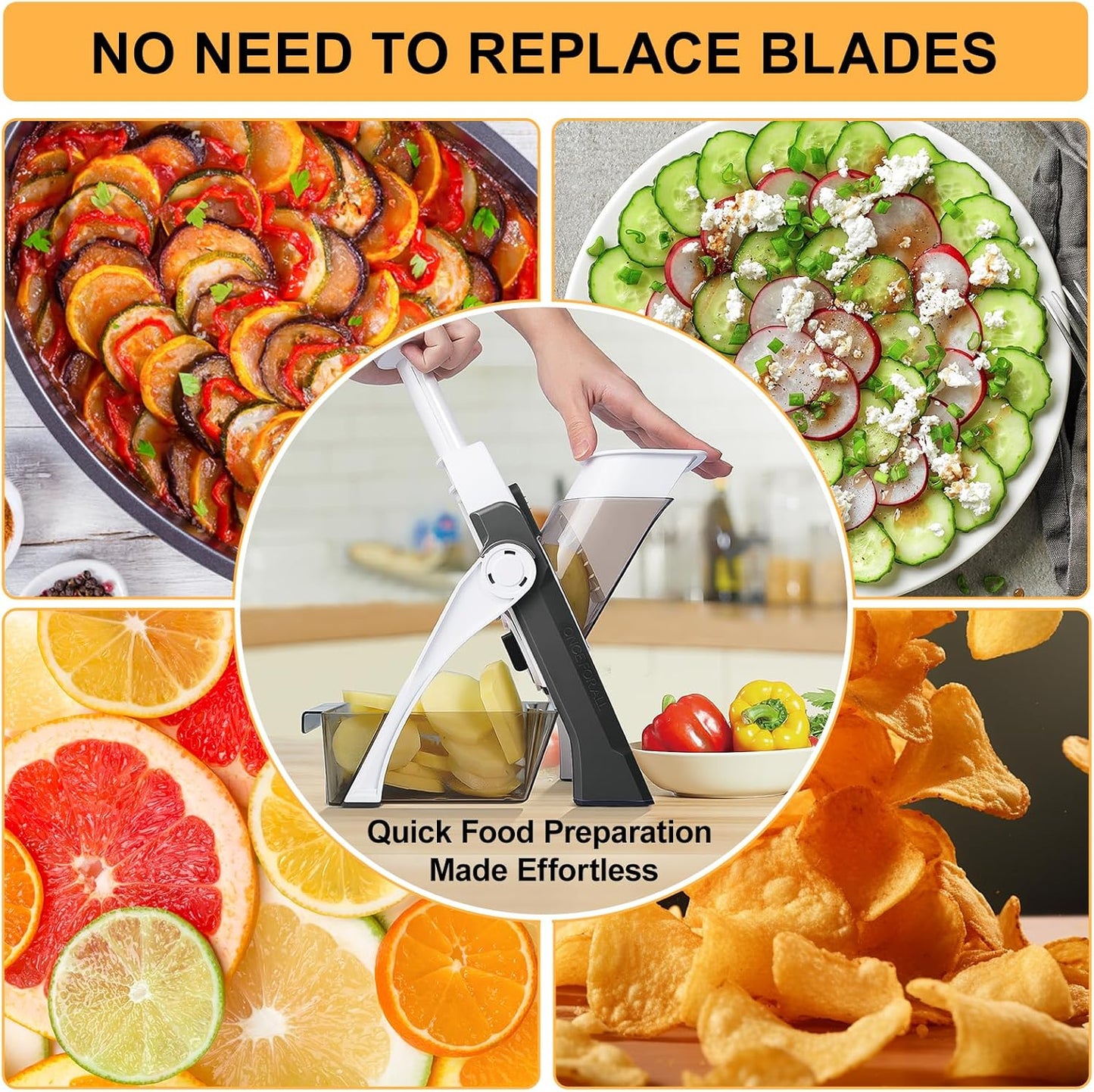 Mandoline Slicer/Veggie chopper for Kitchen &Safe Vegetable Chopper & Adjustable mandoline slicer.Easy to clean/storage/No need to replace the blade/safe and does not hurt your hands, gray
