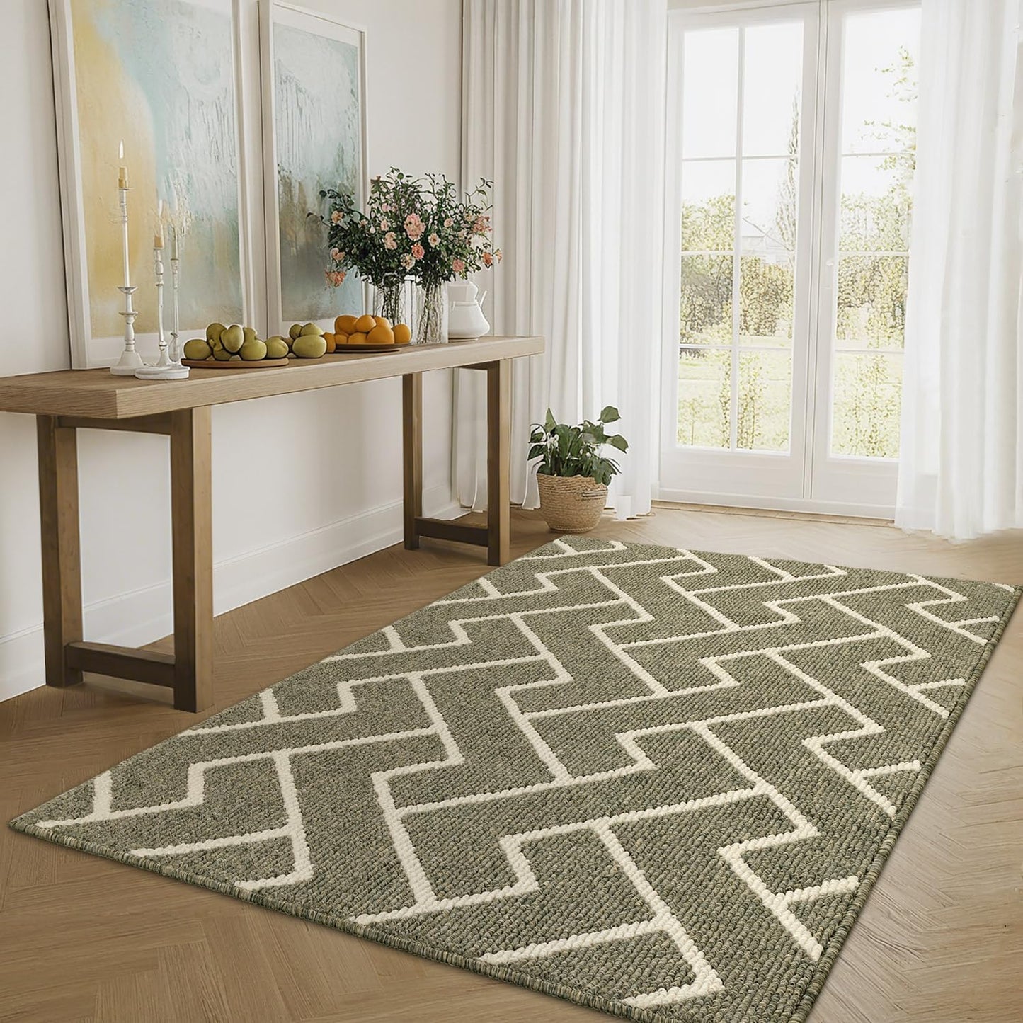 hicorfe Kitchen Rugs and Mats,Kitchen Mats for Floor,36"x59" Non Slip Runner Rug,Absorbent Resist Dirt Comfort Standing Mat Machine Washable for Entryway,Hallway,Front of Sink(Green)