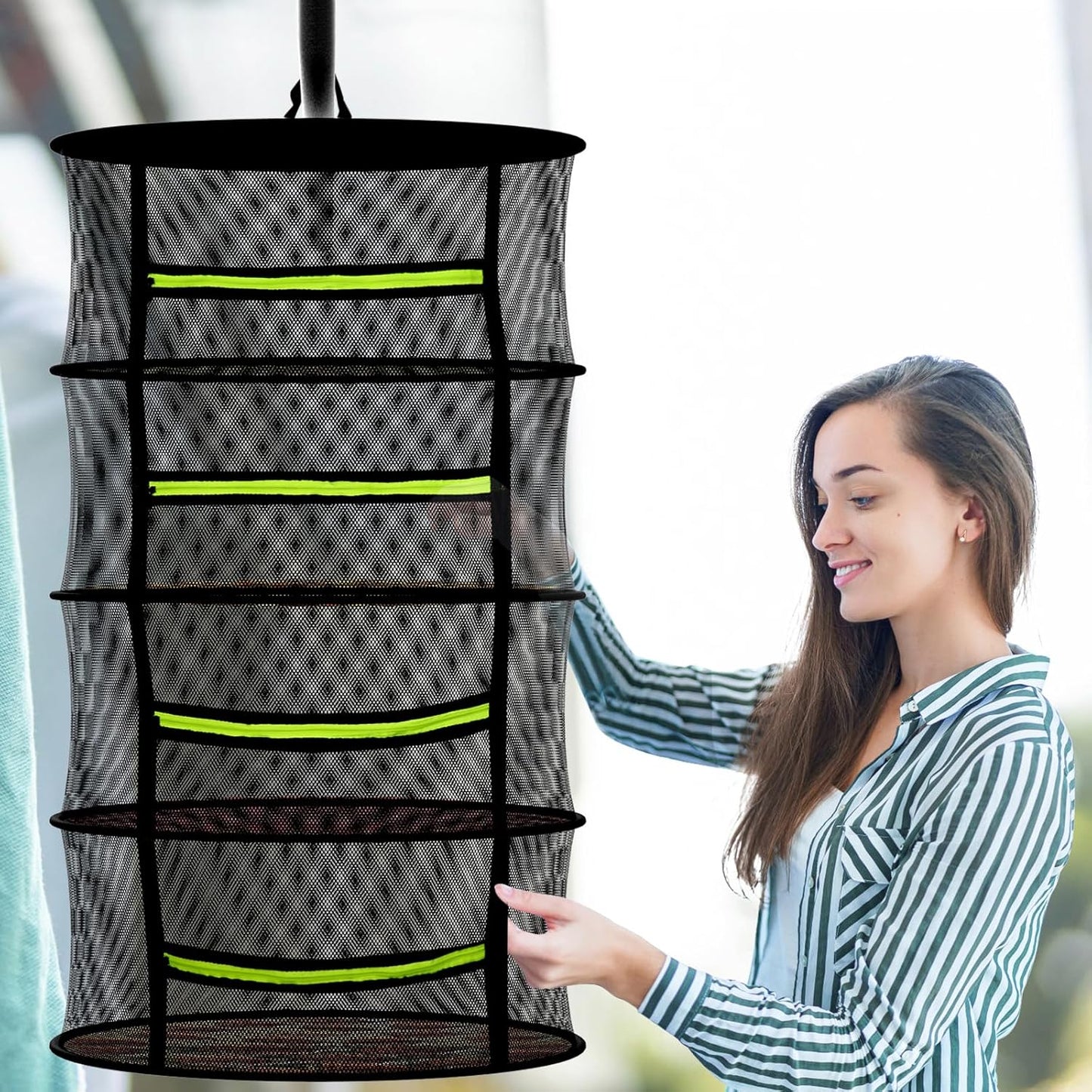 Herb Drying Rack - Mesh Drying Rack - Herb Drying Rack Hanging with Green Zipper & Garden Pruning Shears for Drying Herb - Hanging Drying Rack - Plant Drying Rack (8 Layers)