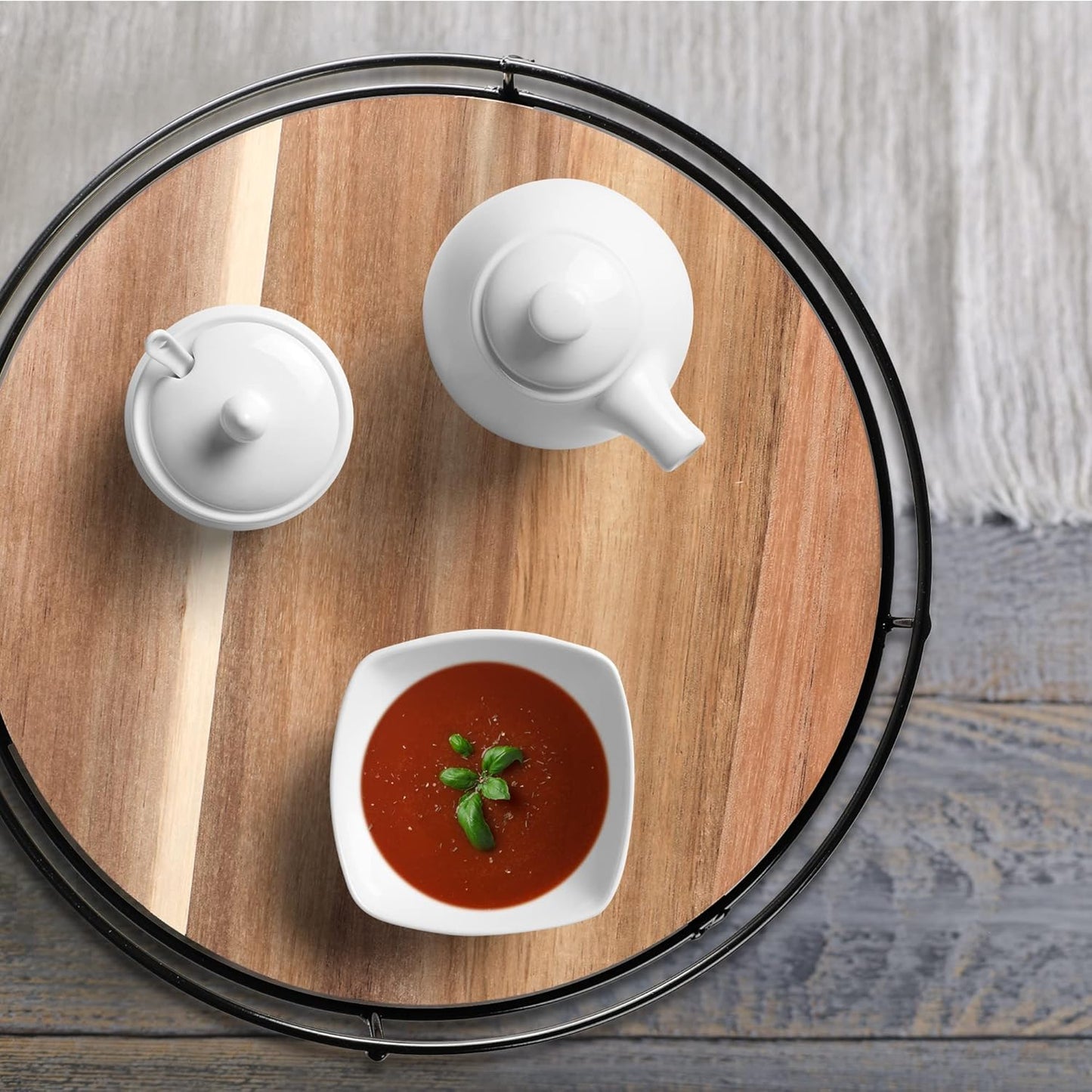 [ 2 Pack ] 9" & 10" Acacia Wood Lazy Susan Organizers with Steel Sides, Lazy Susan Turntable for Cabinet, Kitchen Turntable Storage for Table, Countertop, Pantry