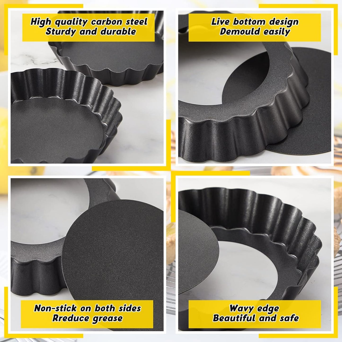 Uiifan 32 Pcs Mini Tart Pans Egg Tart Molds with Removable Bottom Round Nonstick Quiche Pan Mini Pie Pans Small Bakeware Mold Fluted Side for Mousse Cake Dessert Baking(3 Inch,Black Gray)