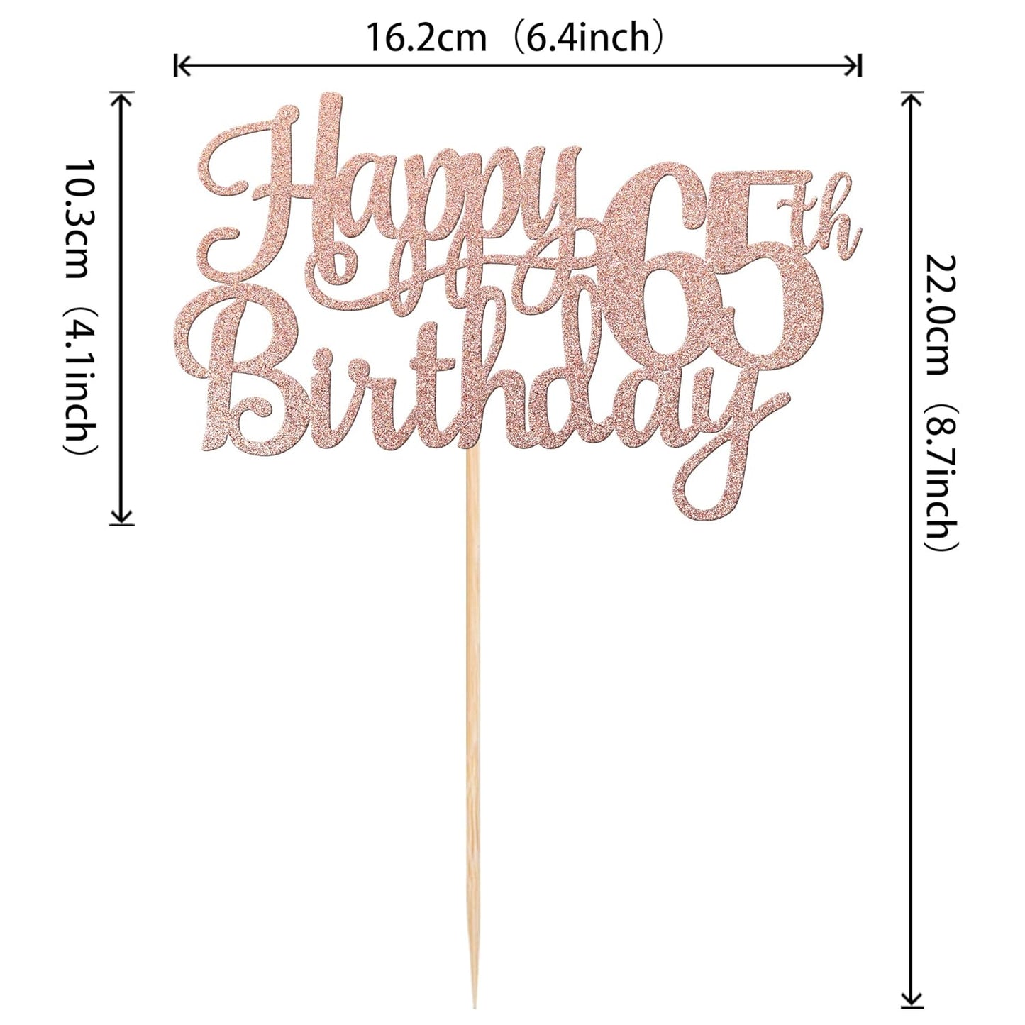 1 PCS Happy 65th Birthday Cake Topper Glitter Cheers to 65 Years Birthday Cake Pick 65 Fabulous Cake Decoration for Happy 65th Birthday Theme Party Decorations Supplies Rose Gold