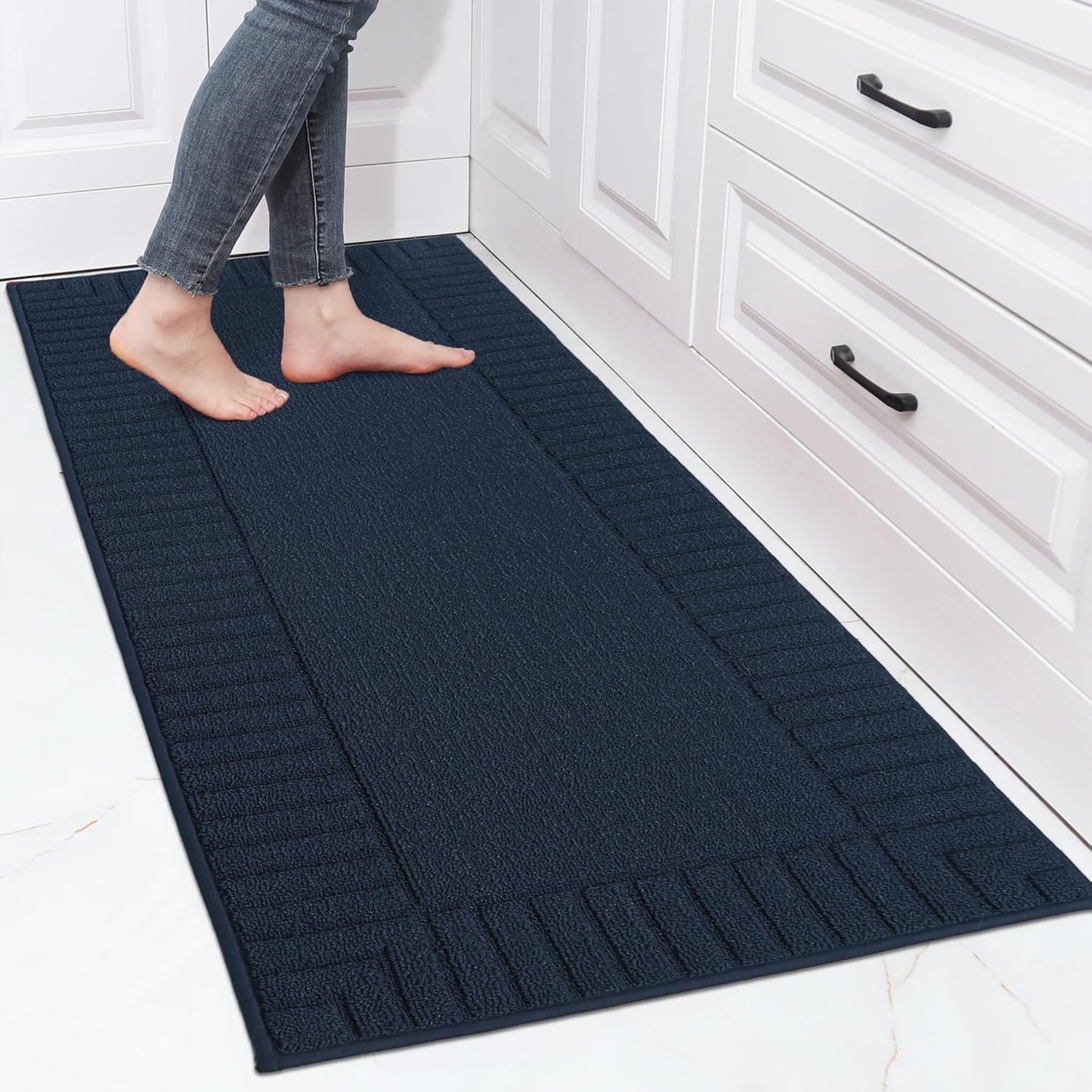 BEQHAUSE-Kitchen-Rugs-and-Mats Non Slip Kitchen Runner Rug Absorbent Kitchen Mats for Floor Machine Washable Kitchen Floor Mat,Navy Blue 24”x60”