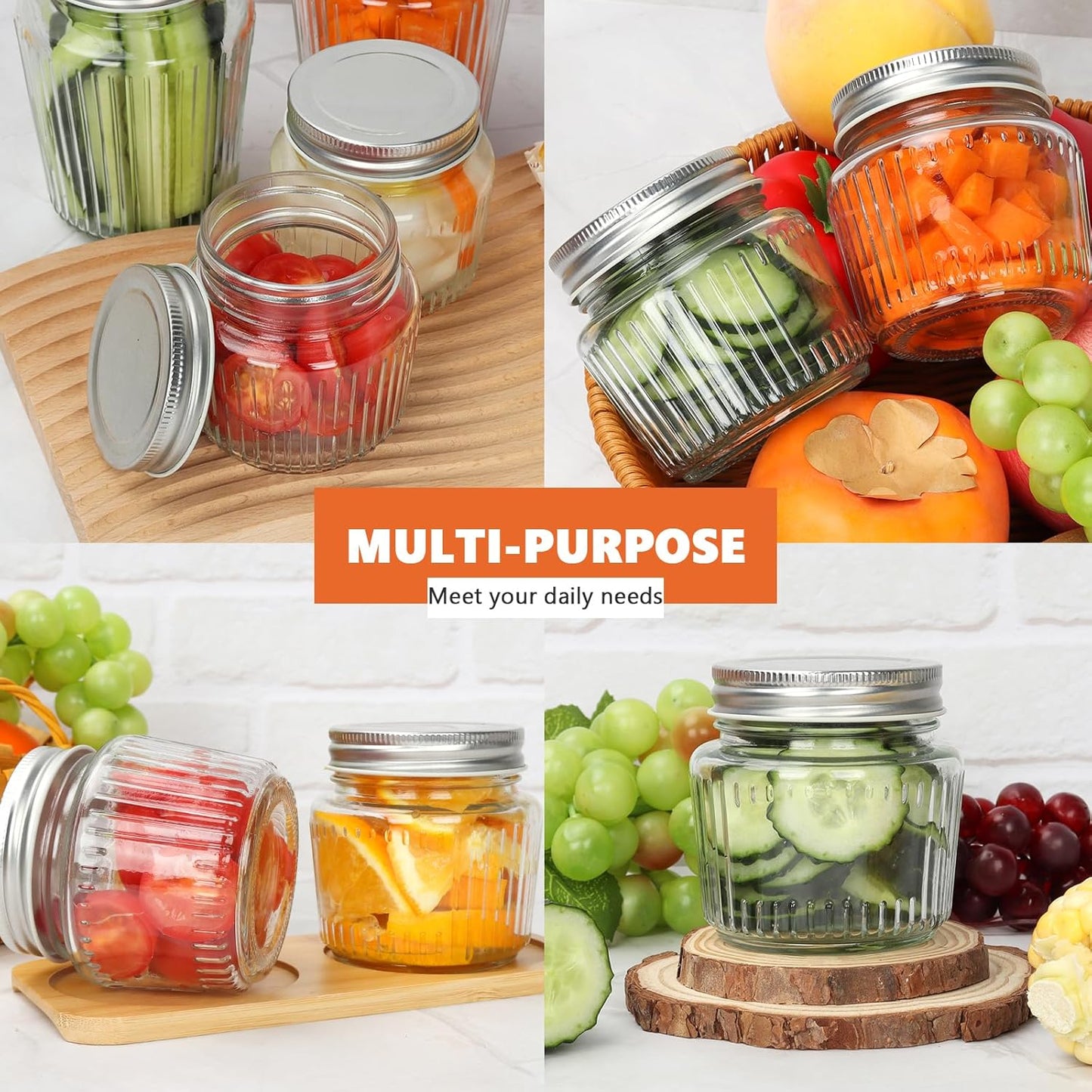 Cehomi Glass Mason Jars with Lids - 8 oz Vintage Canning Jars, Pickling Jars for Jelly, Jam, Honey, Pickles, Spice, Essential Preserver for Home Storage and Gifting 6 Pack