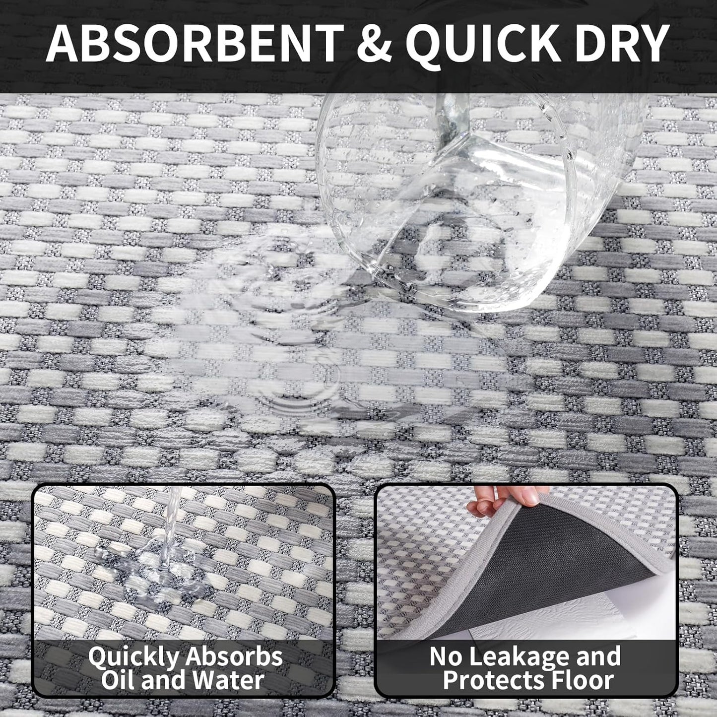 Kitchen Runner Rugs Non Slip Washable, Super Absorbent Soft Chenille Braided Kitchen Mats for Floor Rubber Backing Sink Mat Standing Floor Mat, Machine Washable Easy Clean, Gray 17"x59"