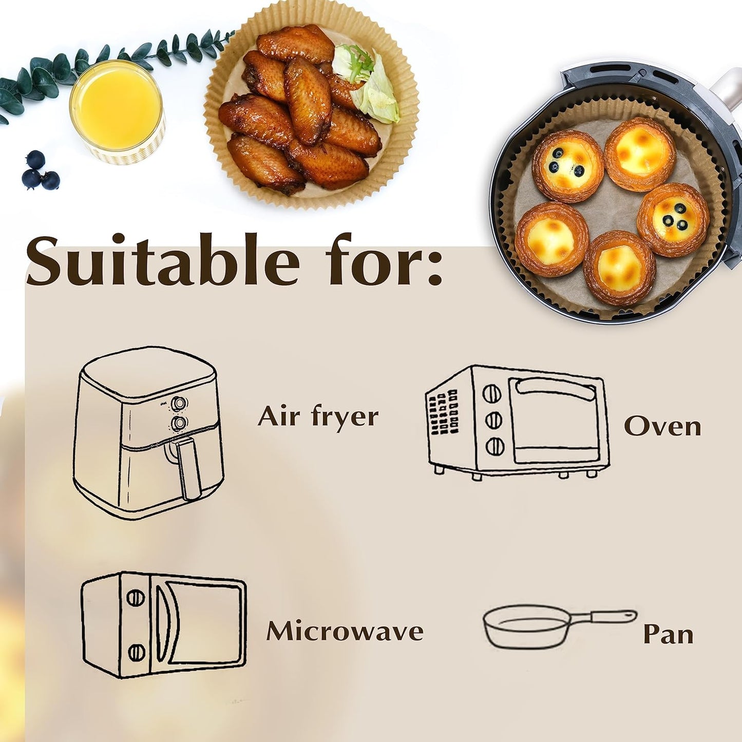 Air Fryer Disposable Paper Liners 50pcs 7.9 inch Square Parchment Paper Liner for Baking Roasting With Handle Fit 5-8 QT