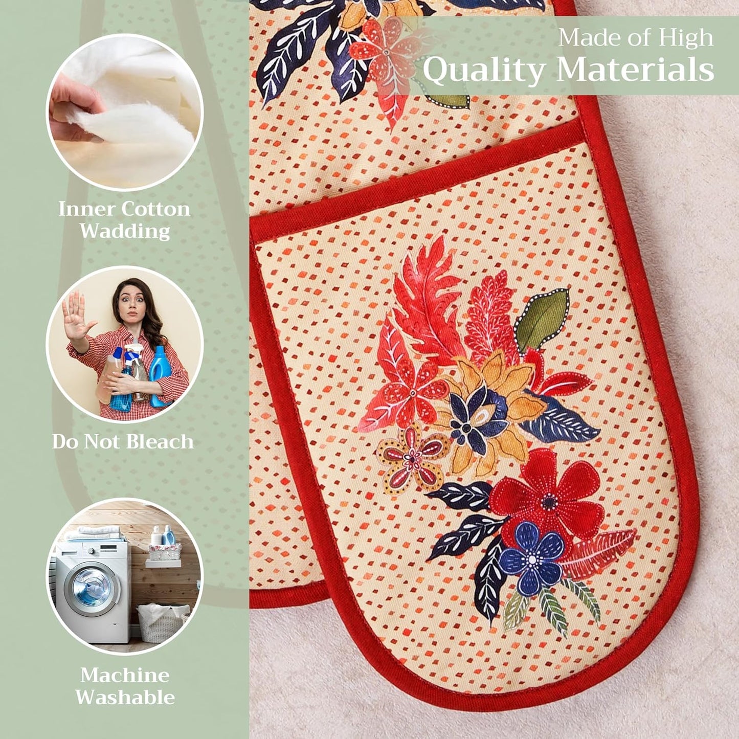 Maison d' Hermine Double Oven Mitts 100% Cotton 7"x35" Double Oven Mitt Heat Resistant BBQ Cooking Gloves with Loop, Baking, Grilling, Home, Kitchen, Handling Hot Pans (Kalahari)