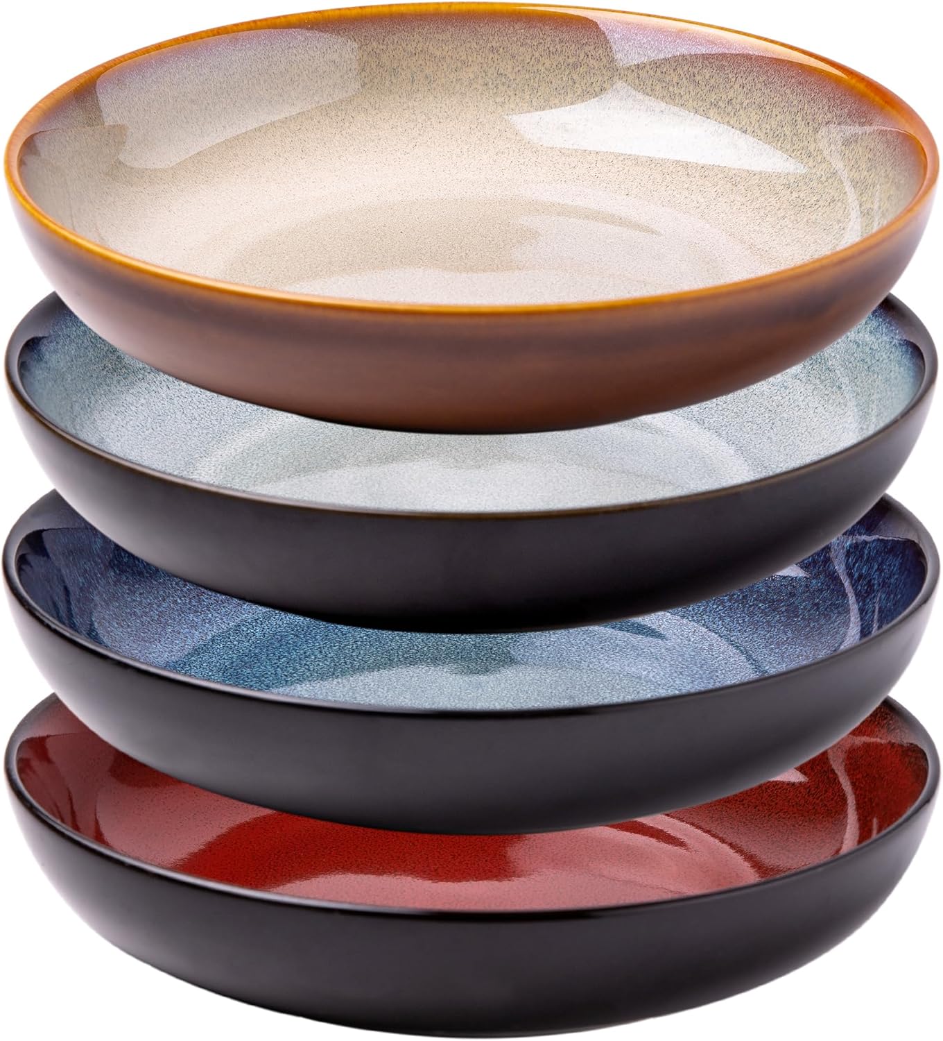 LERATIO Pasta Bowls,Ceramic 38oz Pasta Bowls,9.0" Reactive Glaze Pasta Bowl Set of 4,Microwave & Dishwasher,Oven Safe,Large Wide Serving Bowls for Salad, Dessert,Pizza,Fruit -Colorful