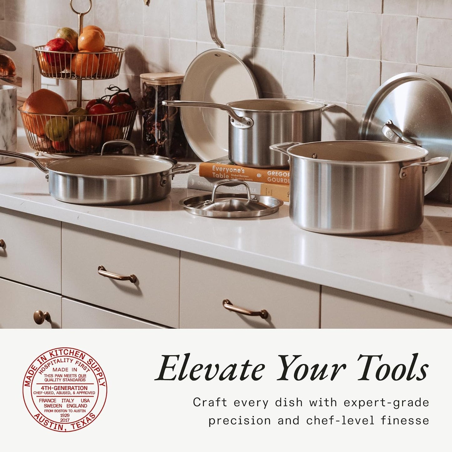 Made In Cookware - 4 QT Ceramic Non Stick Saucepan with Lid - 5-Ply Stainless Clad with Stay-Cool Handle - Professional Cookware - Crafted in Italy - Induction Compatible