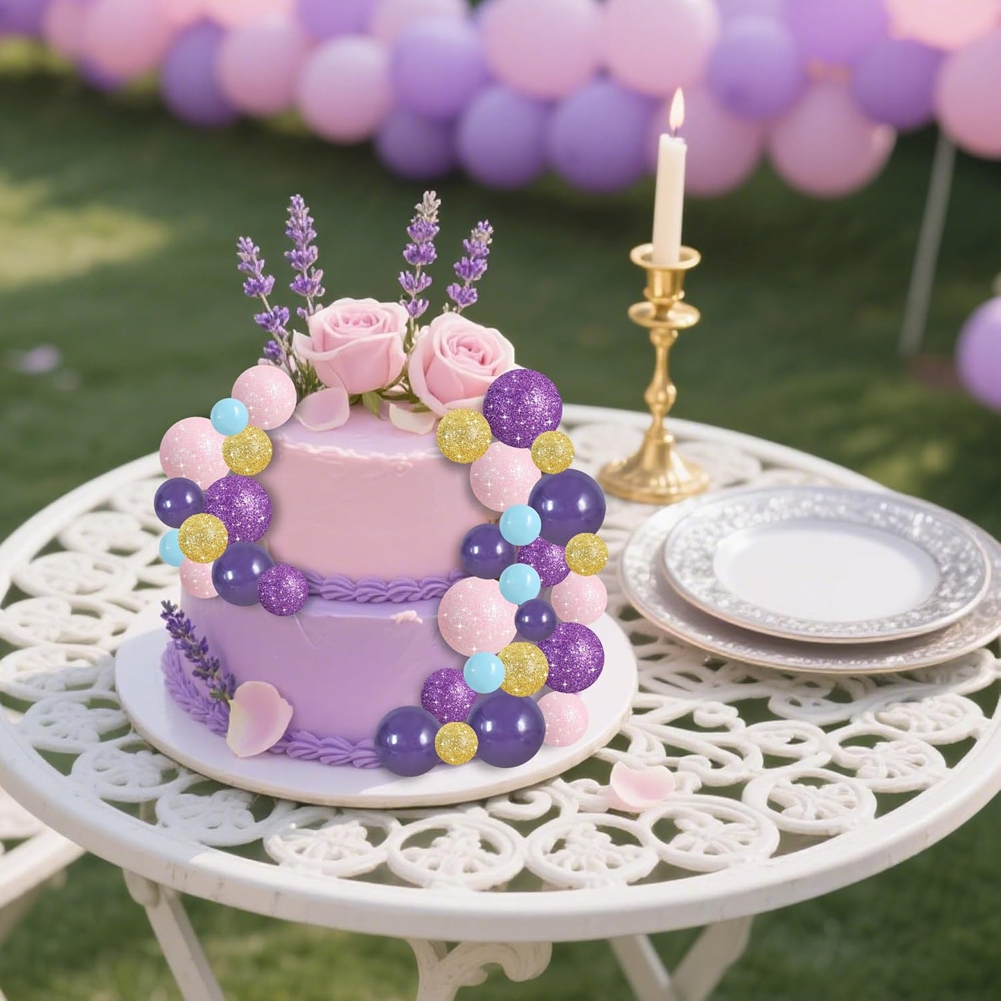 BEISHIDA 40 Pcs Foam Ball Cake Toppers with Sticks Mini Cake Decorations for Birthdays, Weddings, Baby Showers, DIY Baking Supplies, Anniversary Party (Purple, Rose, Gold, Blue)