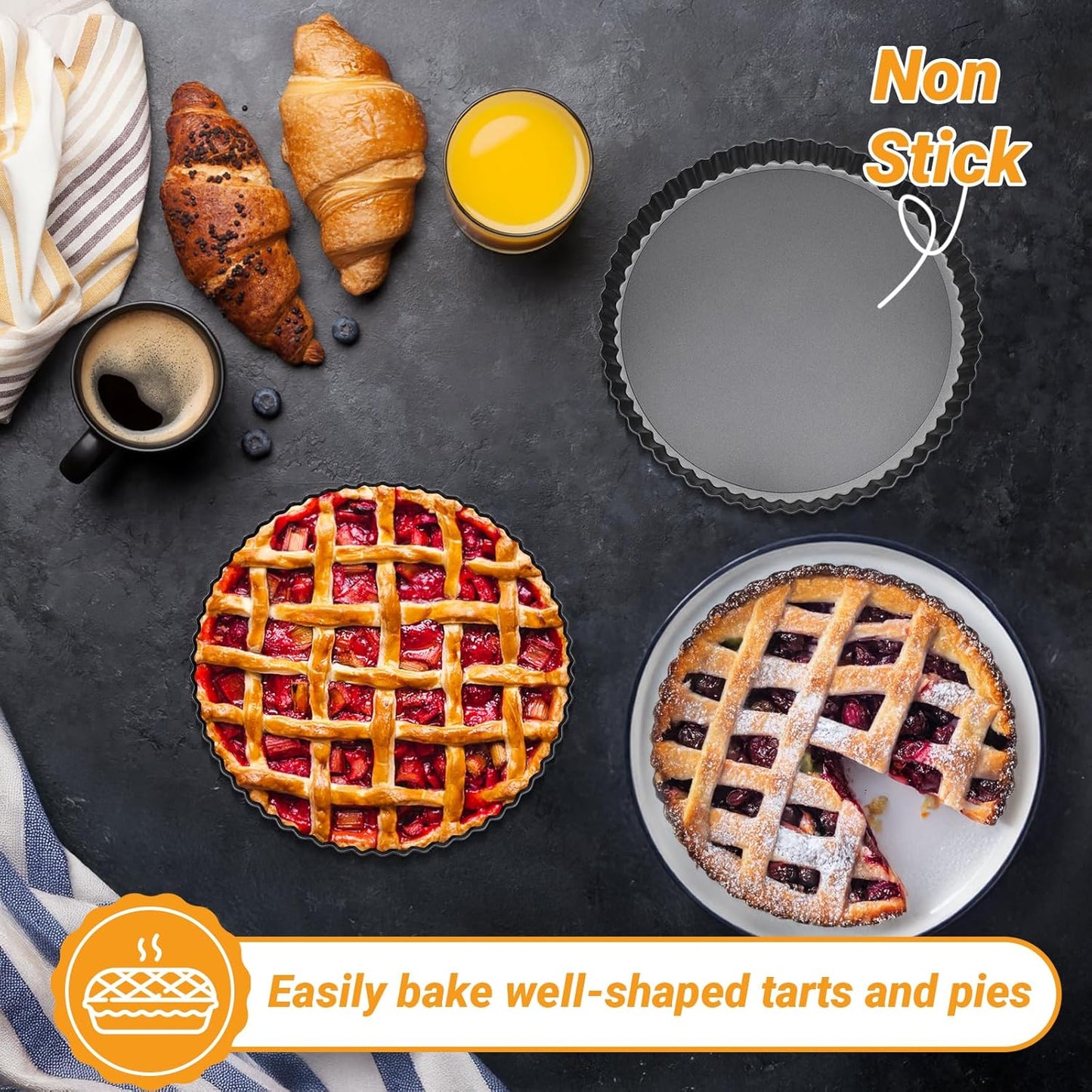 Beasea Tart Pan 9 Inch Removable Bottom, Non Stick Tart Pan with Removable Bottom Round Pie Pan for Baking