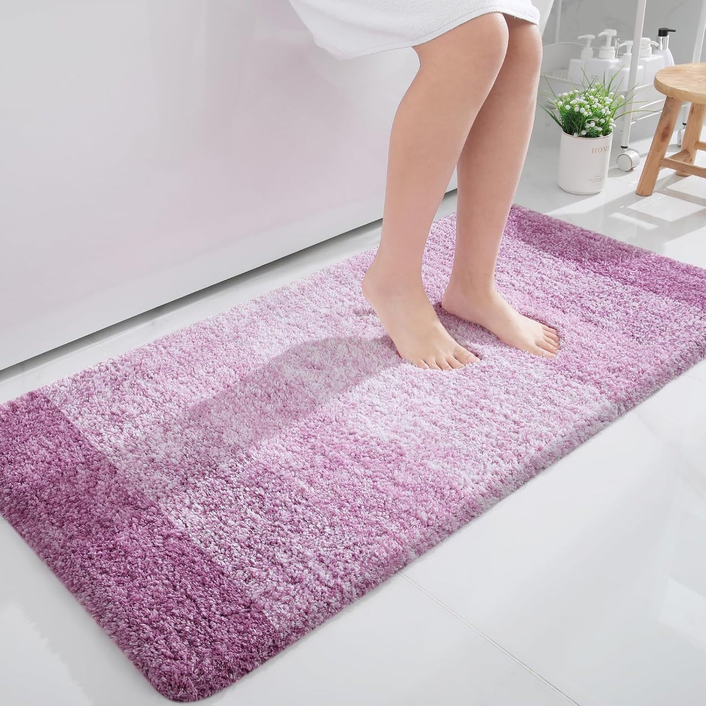 OLANLY Bathroom Runner Rugs 44x24, Extra Soft Absorbent Microfiber Bath Rugs, Rubber Backing, Quick Dry, Washable Bath Mats for Bathroom Floor, Tub and Shower, Home Decor Accessories, Pinkish-Purple