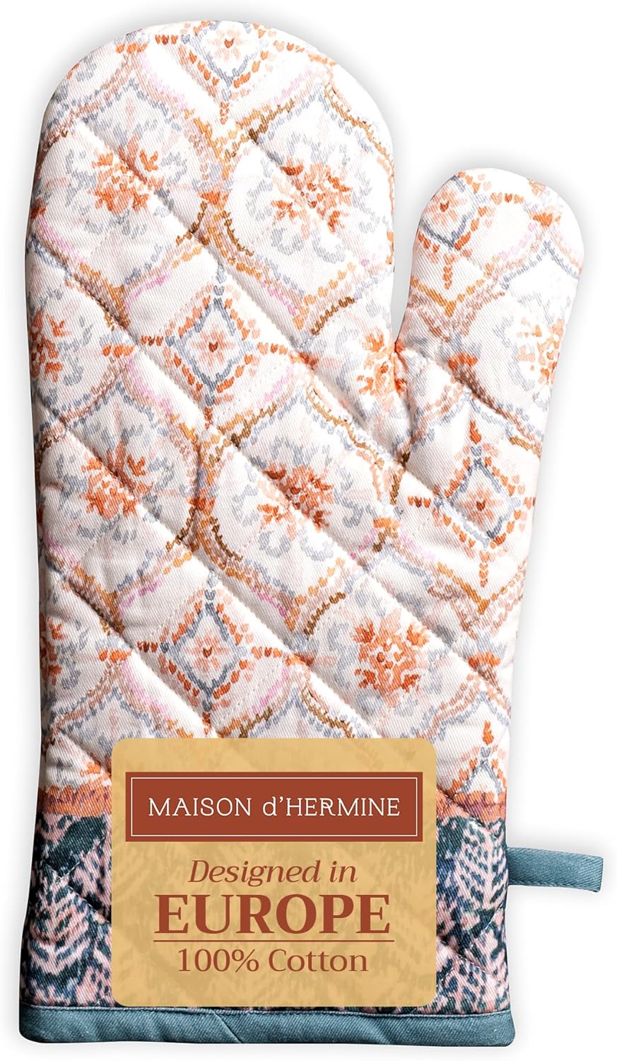 Maison d' Hermine Oven Gloves 100% Cotton Oven Mitt 7" x 13" with Loop Heat Resistant, BBQ, Cooking Gloves, Baking, Grilling, Kitchen, Handling Hot Pans (Pack of 1, Fair Isle)