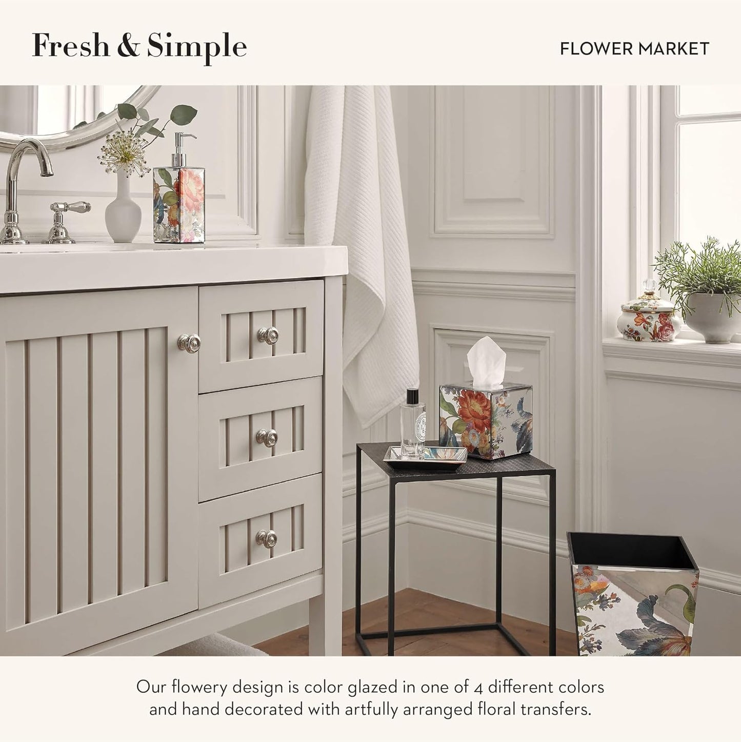 MACKENZIE-CHILDS Small Tray, Decorative Tray for Bathroom, Tray Decor, Flower Market Reflections