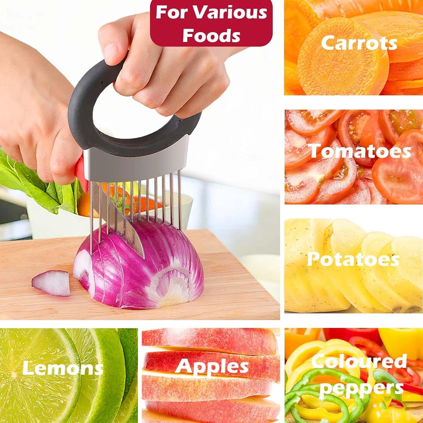 JAYVAR Onion Holder for Slicing, Onion Cutter Vegetable Chopper, Stainless Steel Tomato Potato Slicer, Meat Tenderizer Tool, Convenient Grip Food Slicer Assistant, Food Slice Guide for Vegetable Fruit